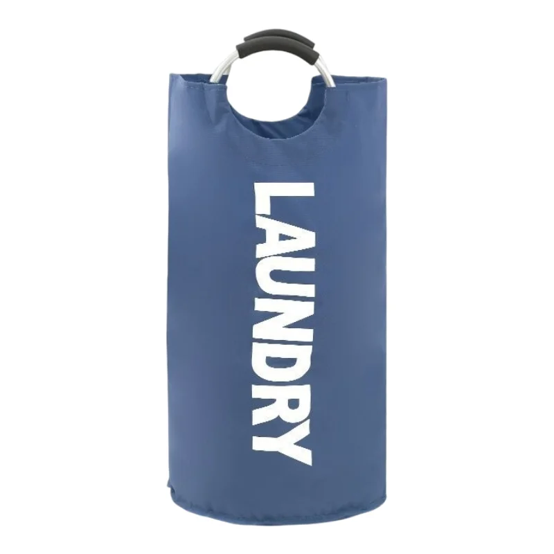 Blue Oxford Fabric Large-capacity Foldable Dirty Clothes Basket (38×72CM) - With Waterproof Coating & Aluminum Carry Handles For Laundry Room Dorm