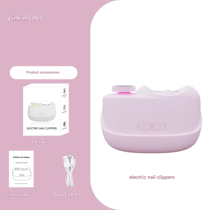 Pink Electric Nail Clipper and Grinder 2-in-1 Automatic Nail Trimmer with LED Light Rechargeable Manicure Tool for Babies Adults and Seniors