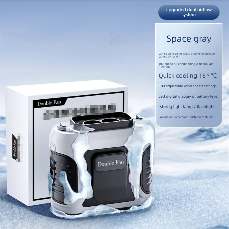 Waist Clip Fan 6000mAh Rechargeable Portable Personal Fan with Dual Outlet 13500RPM High Speed Airflow for Outdoor Work Gray