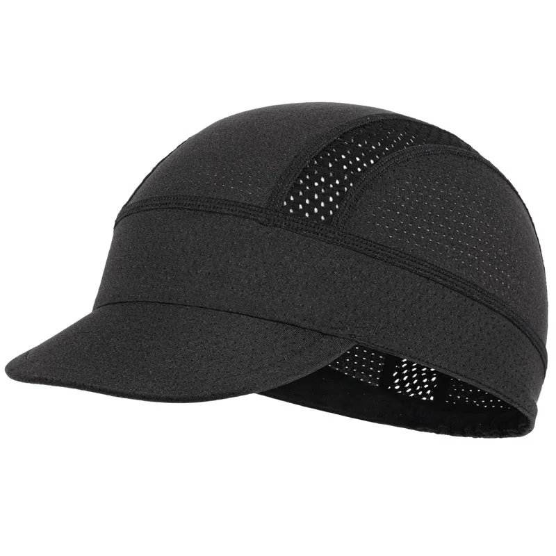 Black Mesh Cycling Cap Under Helmet Liner Breathable Skull Cap with Flip Up Brim Sun Shade Moisture Wicking Hat for Bike Running Fits 55-60cm