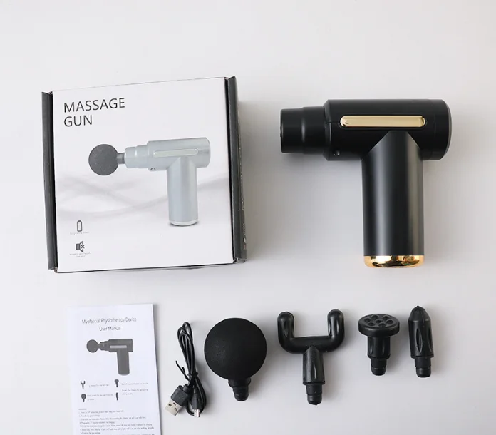 Mini Electric Massage Gun with LCD Display Portable Deep Tissue Percussion Muscle Relief Tool 6 Speeds Quiet Motor Type-C Charging Black