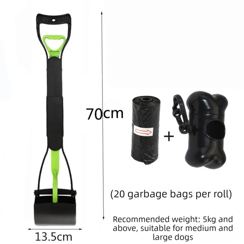 Extra Long 70cm Foldable Pet Pooper Scooper Heavy Duty Dog Waste Picker Jaw Clamp with Dispenser & Bags Green