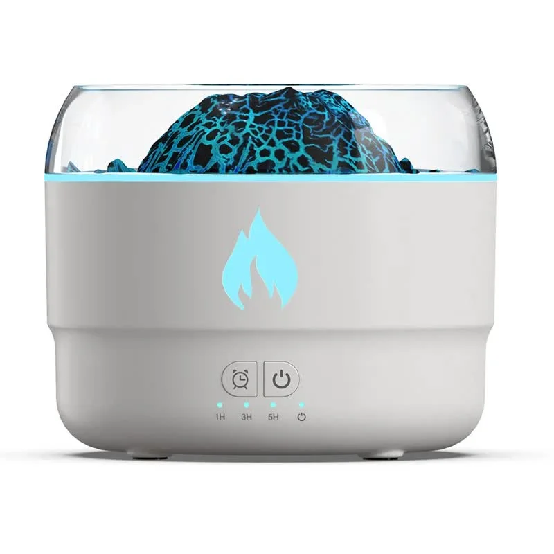 167 White Simulation Volcano Diffuser & Humidifier - Smart Timer Ultrasonic Mister with Volcano Lava Crack Shell and Colorful Light