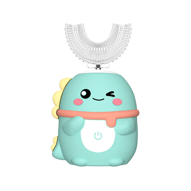 Green Dinosaur 360° U-Shaped Electric Toothbrush Set for Teens/Adults 15 and Up Years Old - Silicone Soft Bristle Oral Cleaner with 6 Modes & 3 Large Brush Heads