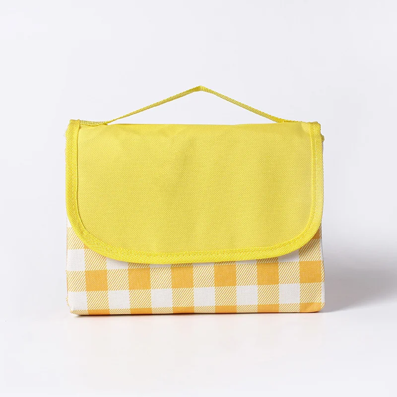 Yellow Plaid Foldable Waterproof & Moisture-Proof Picnic Blanket 150x100CM - 600D Three-Layer Composite Oxford Extra Large Mat for Beach & Camping