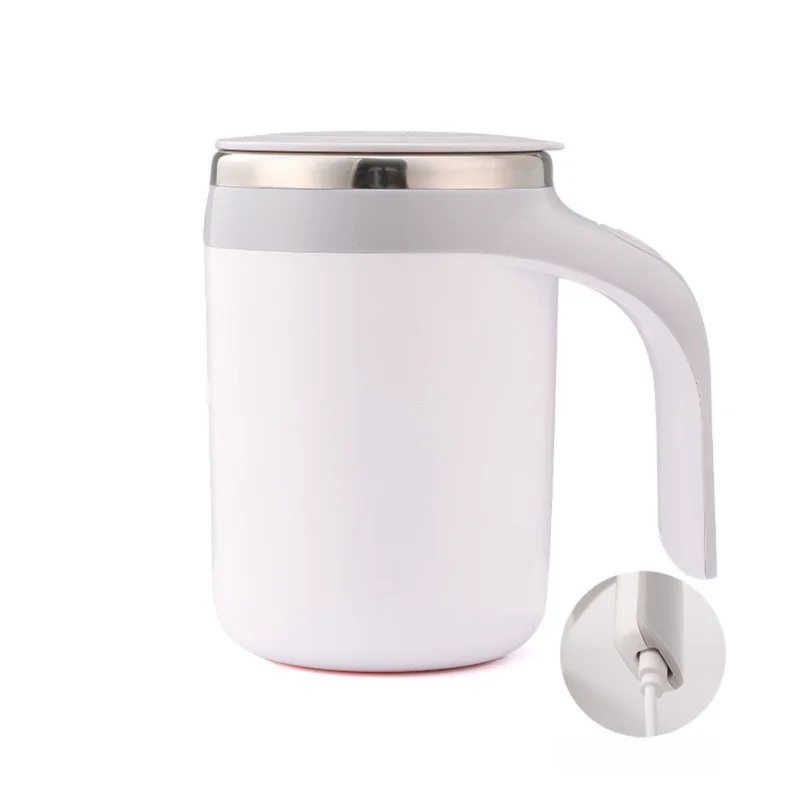 380ML White Magnetic Self-Stirring Coffee Mug - USB Charging, Leak-Proof Stainless Steel Electric Mixer Cup for Coffee & Milk
