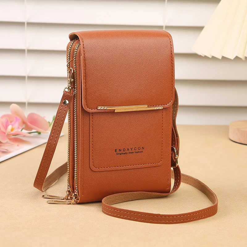 Brown Touch Screen Crossbody Phone Bag for Women Small Shoulder Purse with Dual Zippers and Card Slots Compact Travel Pouch Australian Lifestyle