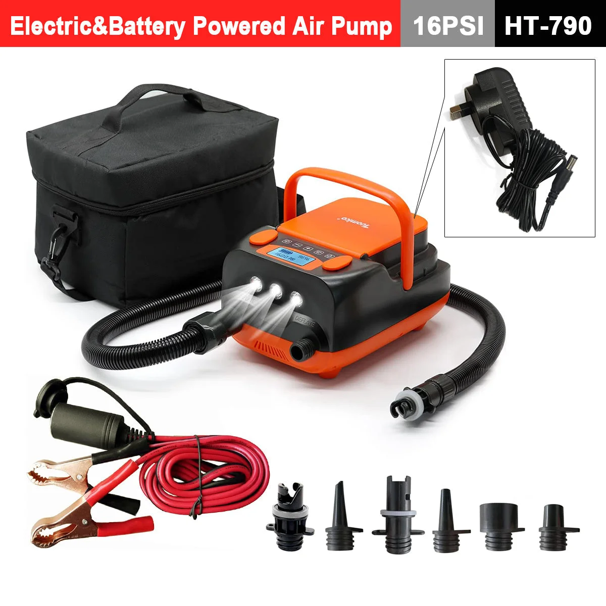 Electric & Battery Powered  HT-790 High Pressure SUP Electric Air Pump 12V DC Paddle Board 16/20PSI Auto-Off 