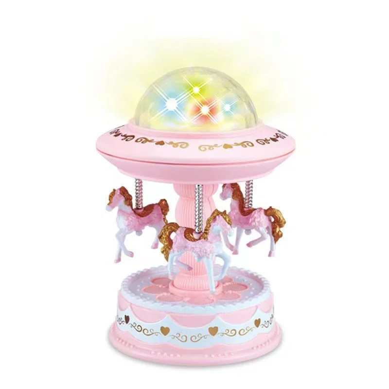 Pink Music Box Musical Carousel Horse LED Carousel Toy Child Birthday Xmas Gift