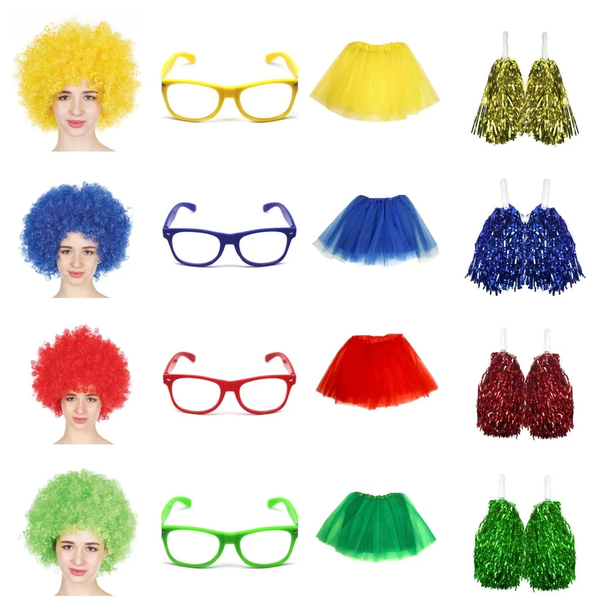 School house carnival colour celebrates kit Wig Glasses Tutus and Pom Poms - Green