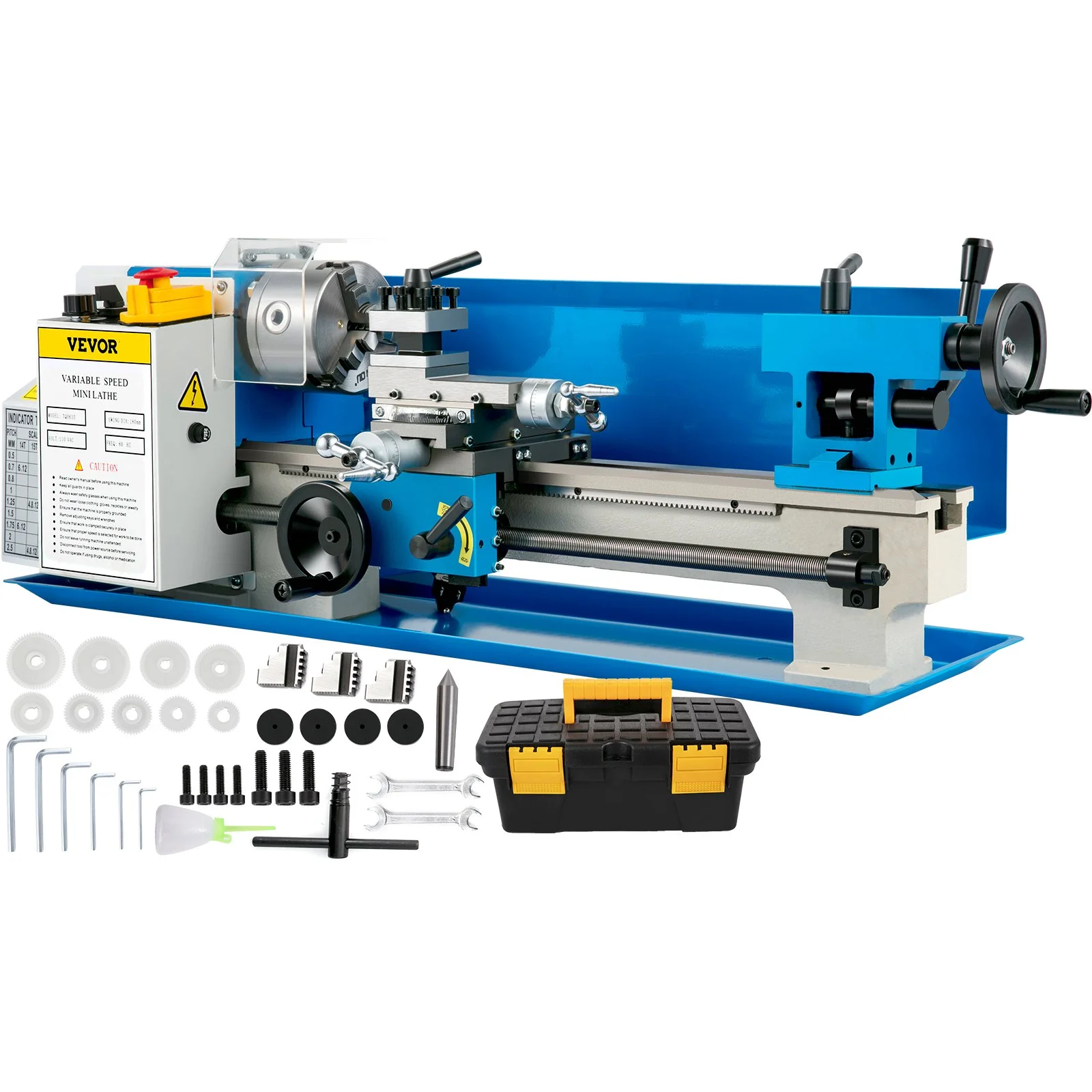 VEVOR Metal Lathe 7'' x 14'', Mini Metal Lathe 0-2500 RPM Variable Speed,Mini Lathe with 4\" 3-jaw Chuck,Bench Top Metal Lathe, Benchtop Lathe, for Various Types of Metal Turning