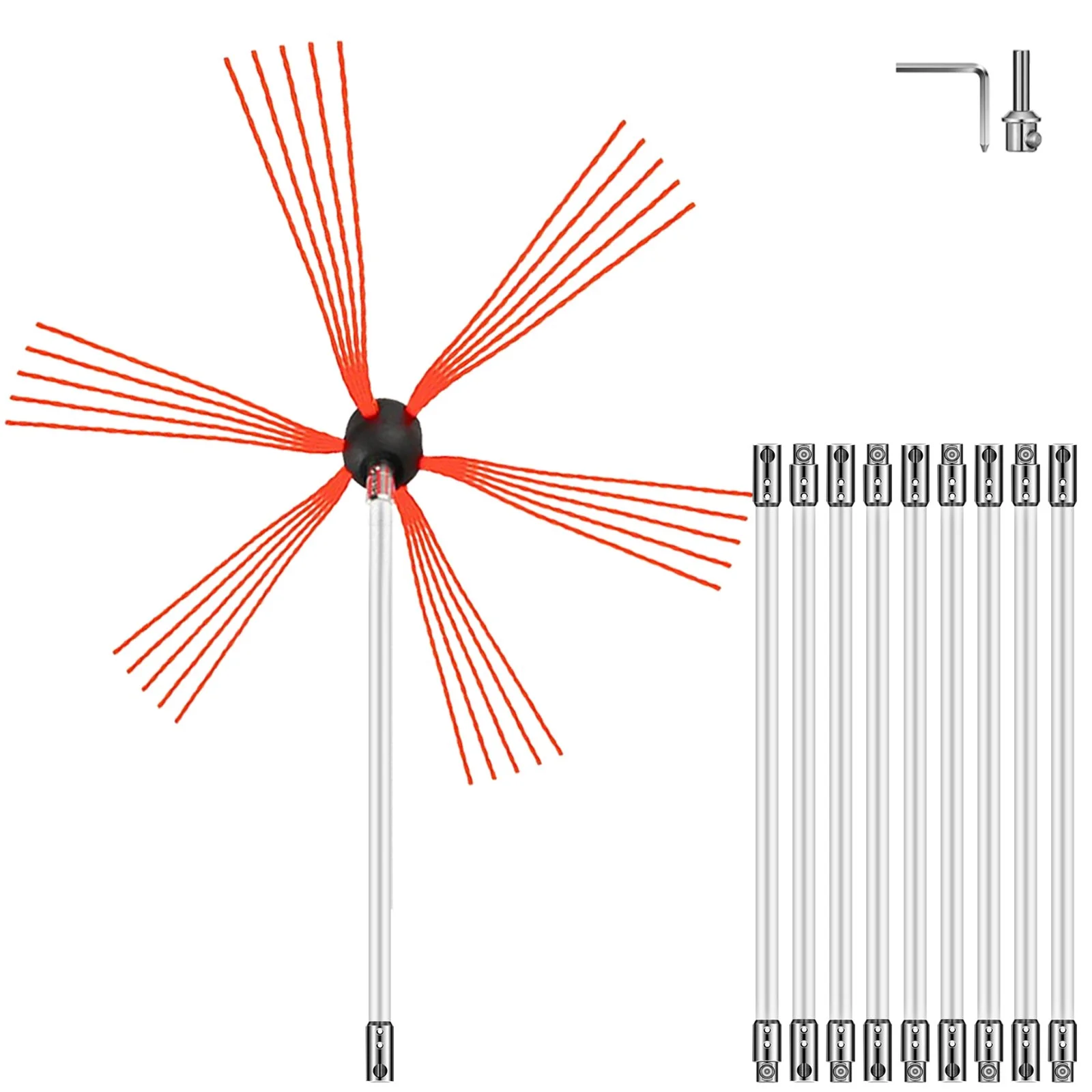 VEVOR Chimney Sweep Kit 33FT Chimney Cleaning Kit Nylon Sooteater Chimney Cleaning Kit Flexible Brush Head Chimney Sweeping Kit Easy Connecting Chimney Brush With 10 White Rods