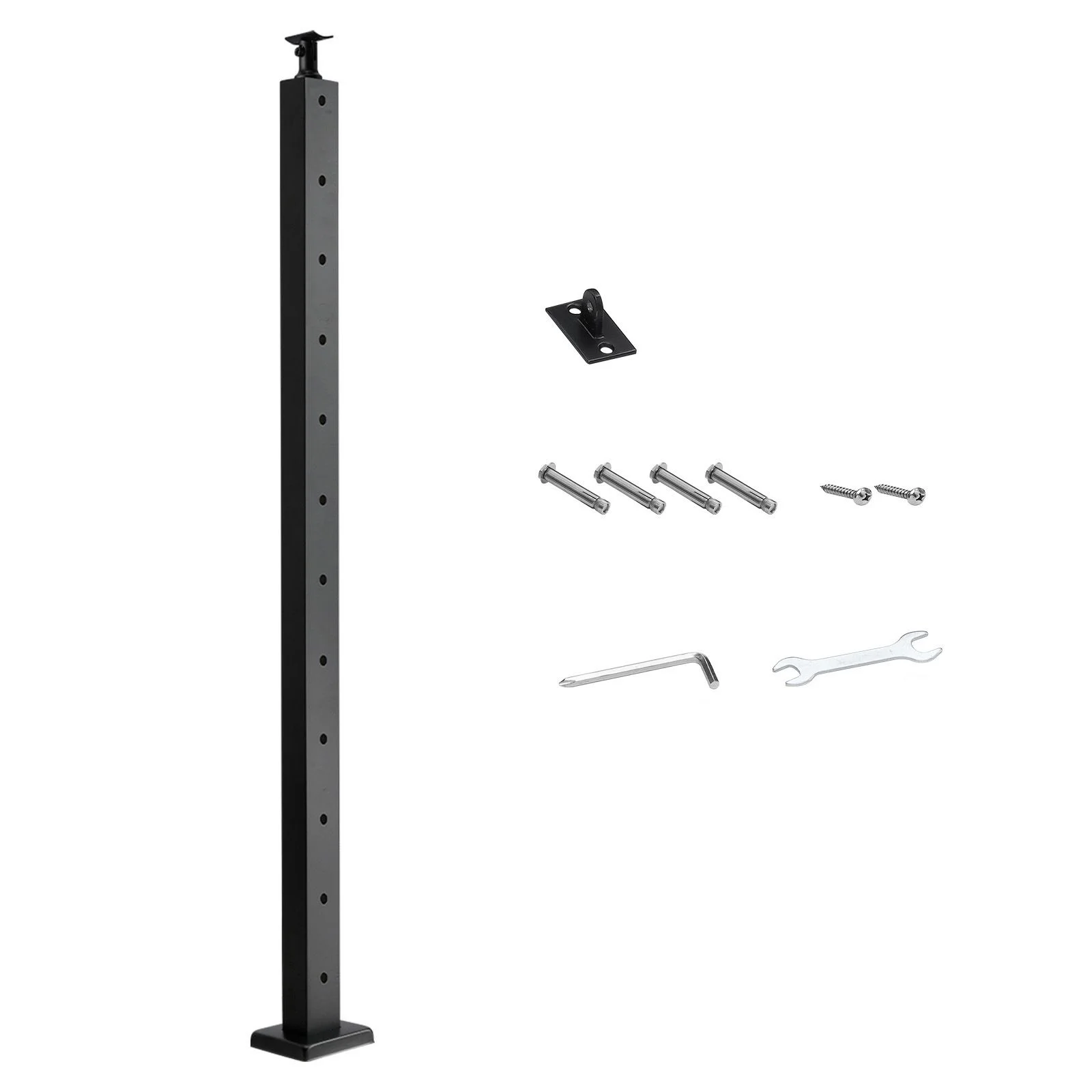 Cable Railing Post, 106.7x2.5x5 cm Level Deck Stair Posts, 1-Pack Stainless Steel Cable Handrail Post, Pre-Drilled Pickets with Mounting Bracket Stair Railing Kit, Black, 1JZLGZXHS1063GGTD001V0