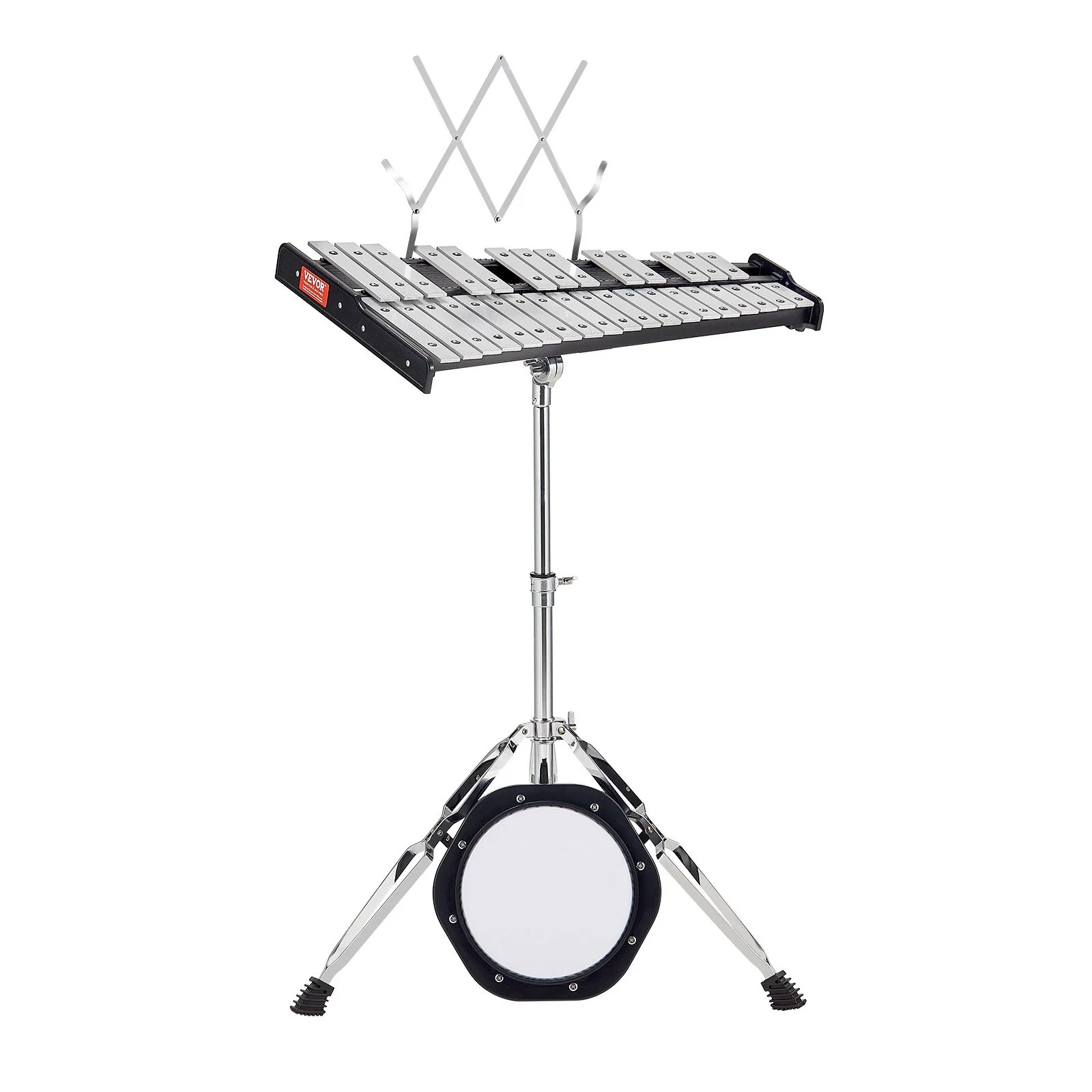 VEVOR 32 Note Glockenspiel Xylophone Bell Kit, Professional Percussion Instrument Set with Mallets, Drum Sticks, Music Stand,  8" Practice Pad, Adjustable Stand and Carrying Bag for Students & Adults