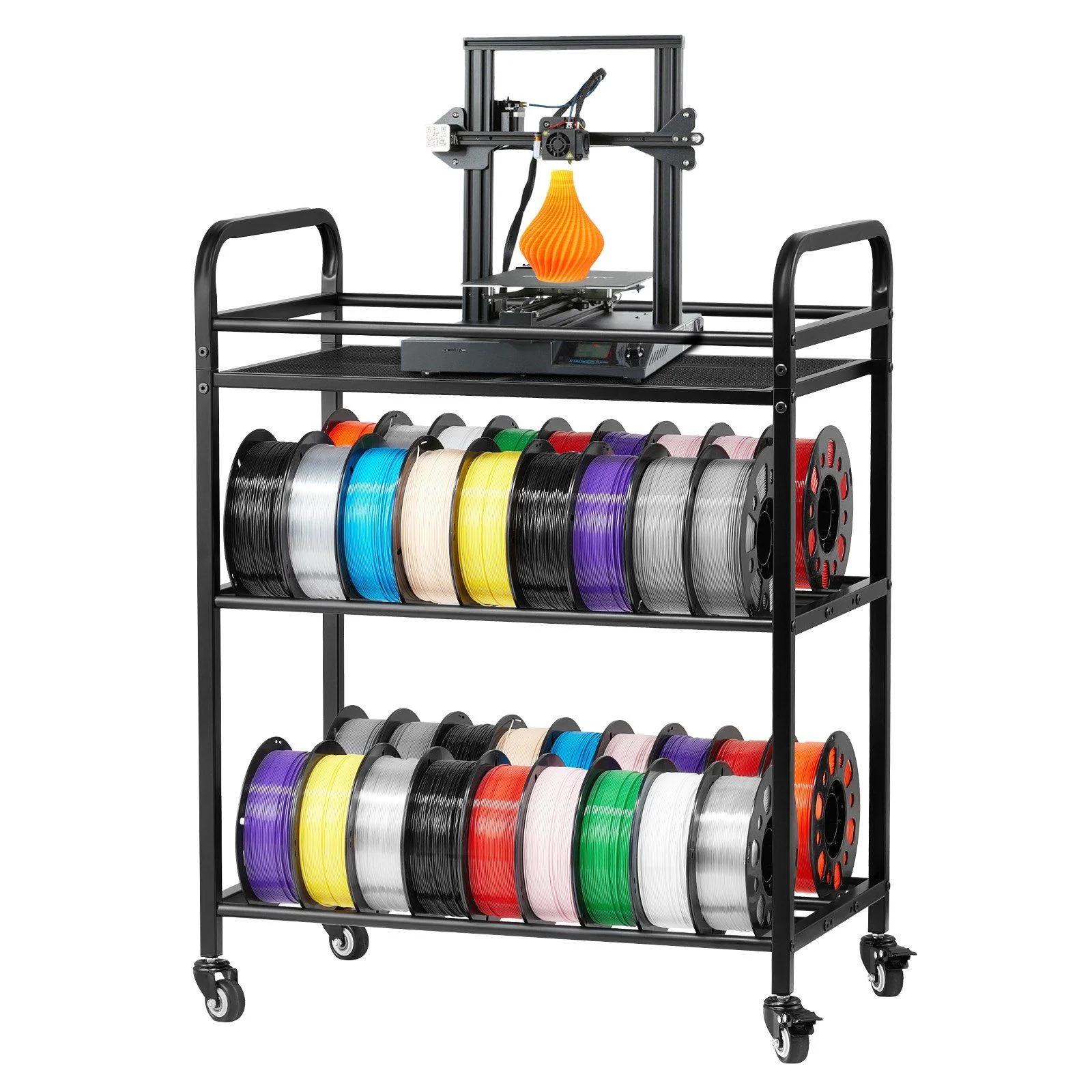3D Printer Filament Storage Rack, 3 Tier Heavy Duty Storage Shelf, Rolling Filament Spool Holders Racks with Wheels, Filaments Organzied for 3D Printing Station, Office, Workshop (Shelf Only)