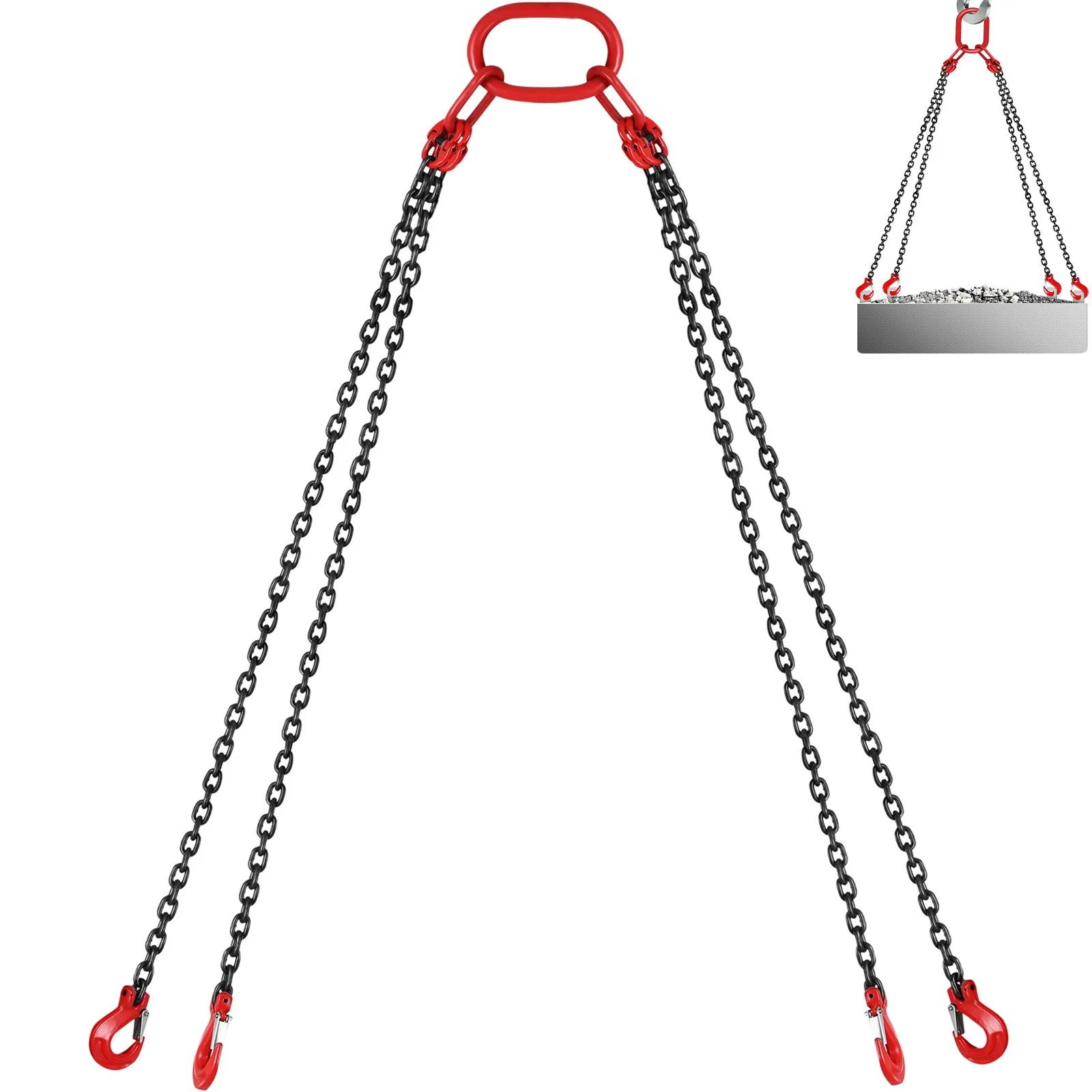 VEVOR Chain Sling 5/16" X 10' Engine Lift Chain G80 Alloy Steel Engine Chain Hoist Lifts 3 Ton with 4 Leg Grab Hooks and Adjuster