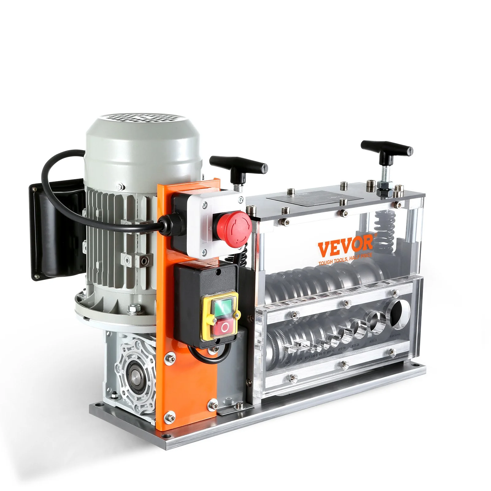VEVOR Automatic Wire Stripping Machine, 0.06''-1.57'' Electric Motorized Cable Stripper, 750 W, 98 ft/min Wire Peeler with Visible Stripping Depth Reference, 10 Channels for Scrap Copper Recycling