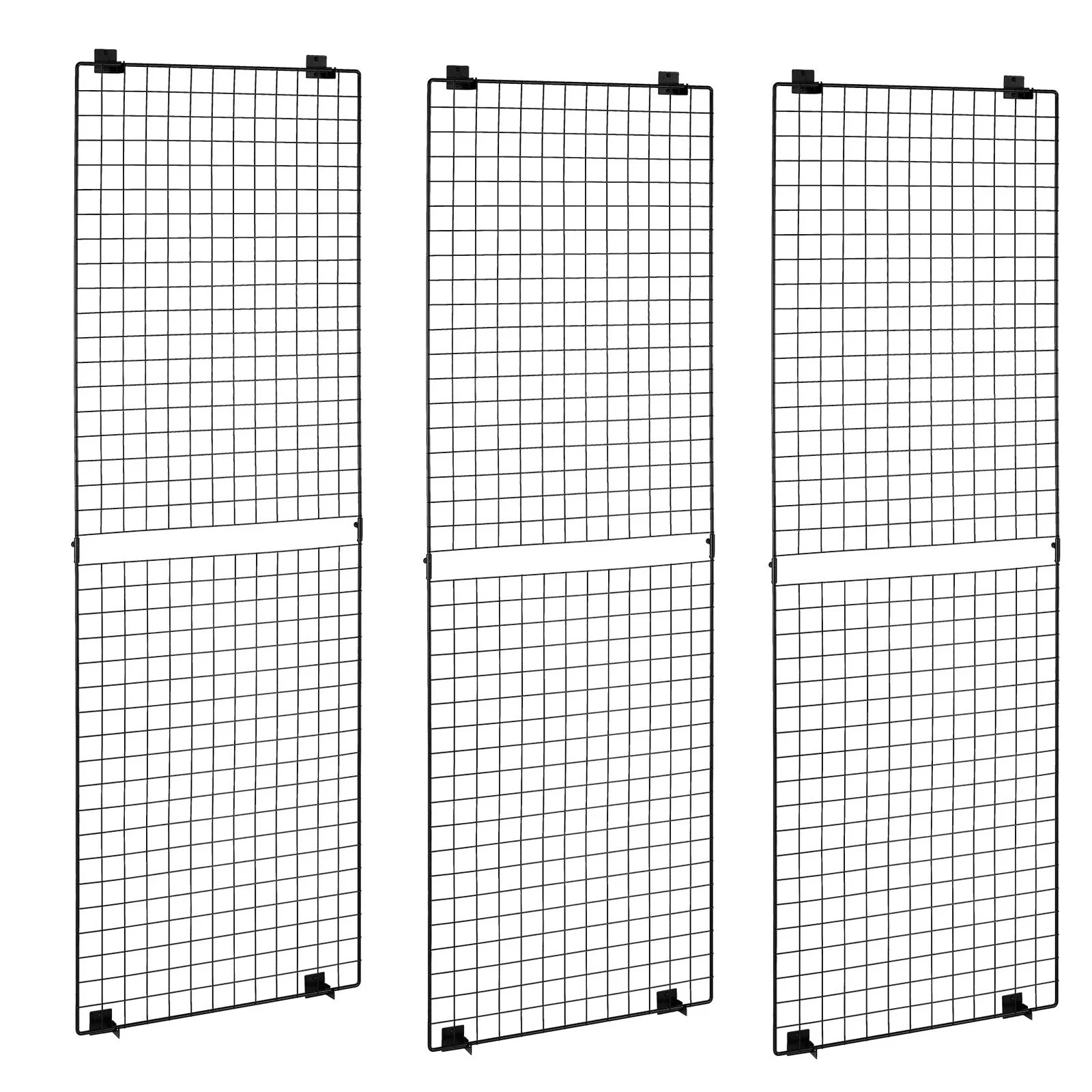 3 Packs Grid Wall Panels, 610 x 1828 mm Wire Grid Panels Display Rack, Wall-Mounted Art Display Shelf, Black Carbon Steel Wall Hanging Gridwall for Craft Show, Decoration, Storage, Notice Board