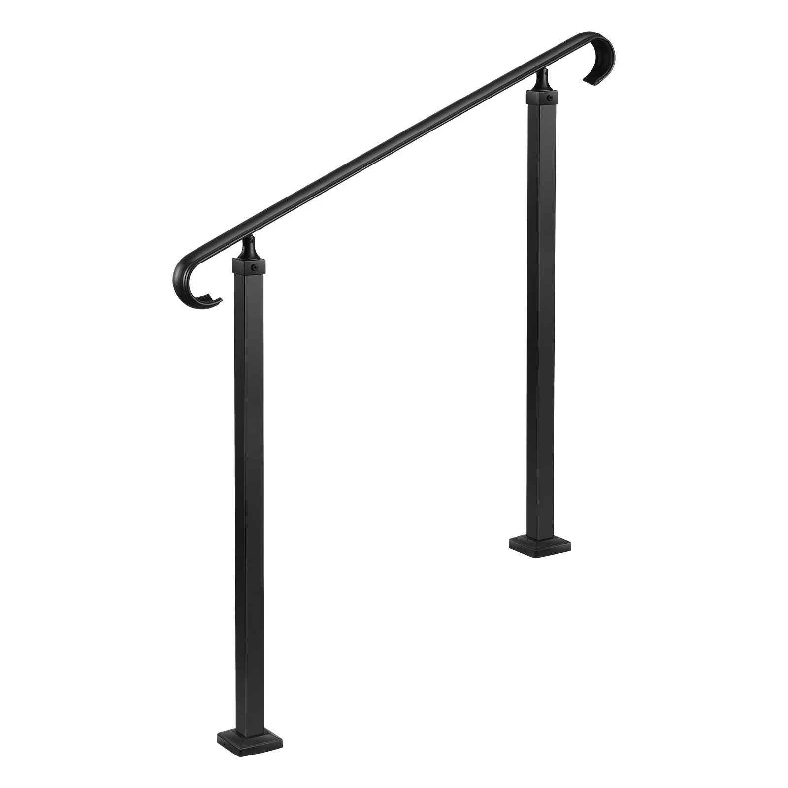 VEVOR Handrails for Outdoor Steps, 2-3 Step Adjustable Height, Carbon Steel Transitional Handrail with Installation Kit, Exterior Hand Railing for Steps, Concrete or Wooden Stairs, Porch, Matte Black