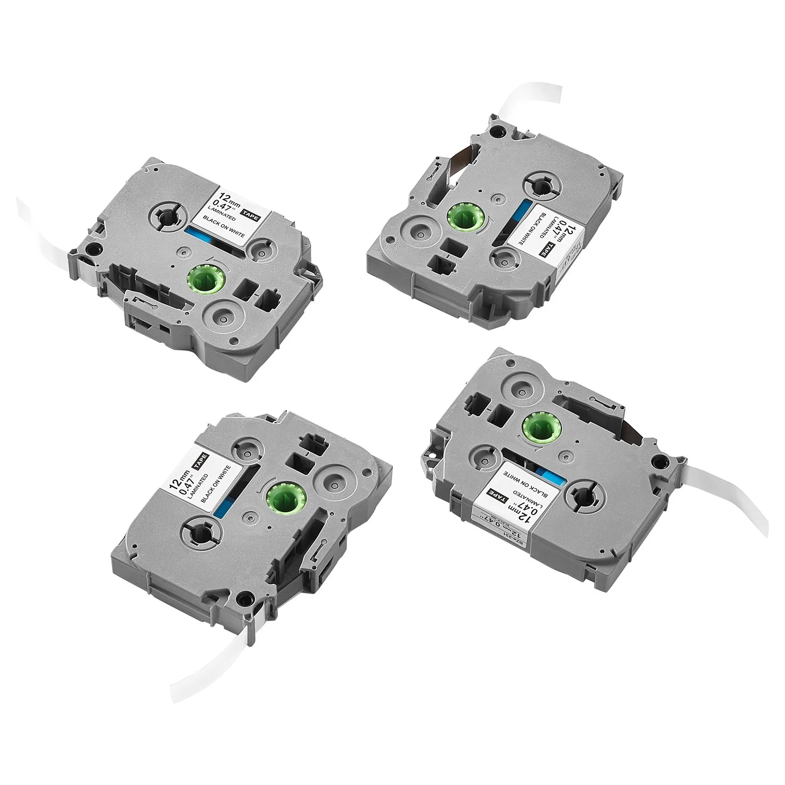 VEVOR Label Maker Tape, 4 Pack, 0.47 in / 12 mm Black on White Label Maker Refills Compatible for Various Types of Brother P-Touch Labelers, Durable & Long-lasting, Replacement for Letra Tag TZe-231