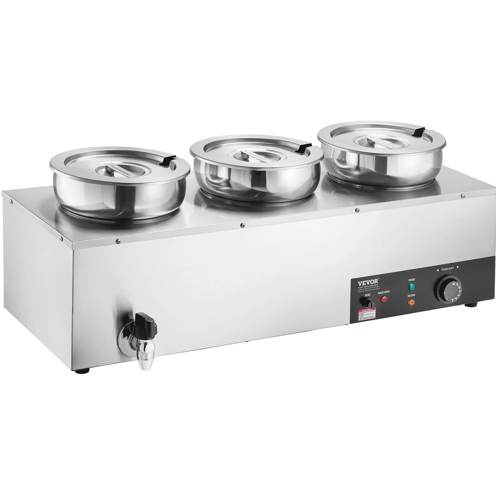 VEVOR Electric Soup Warmer, Three 7.4QT Stainless Steel Round Pot, 1200W Commercial Food Warmer, 30 - 85℃ Adjustable Temp, Bain Marie with Anti-Dry Burn and Reset Button, for Restaurant, Buffet