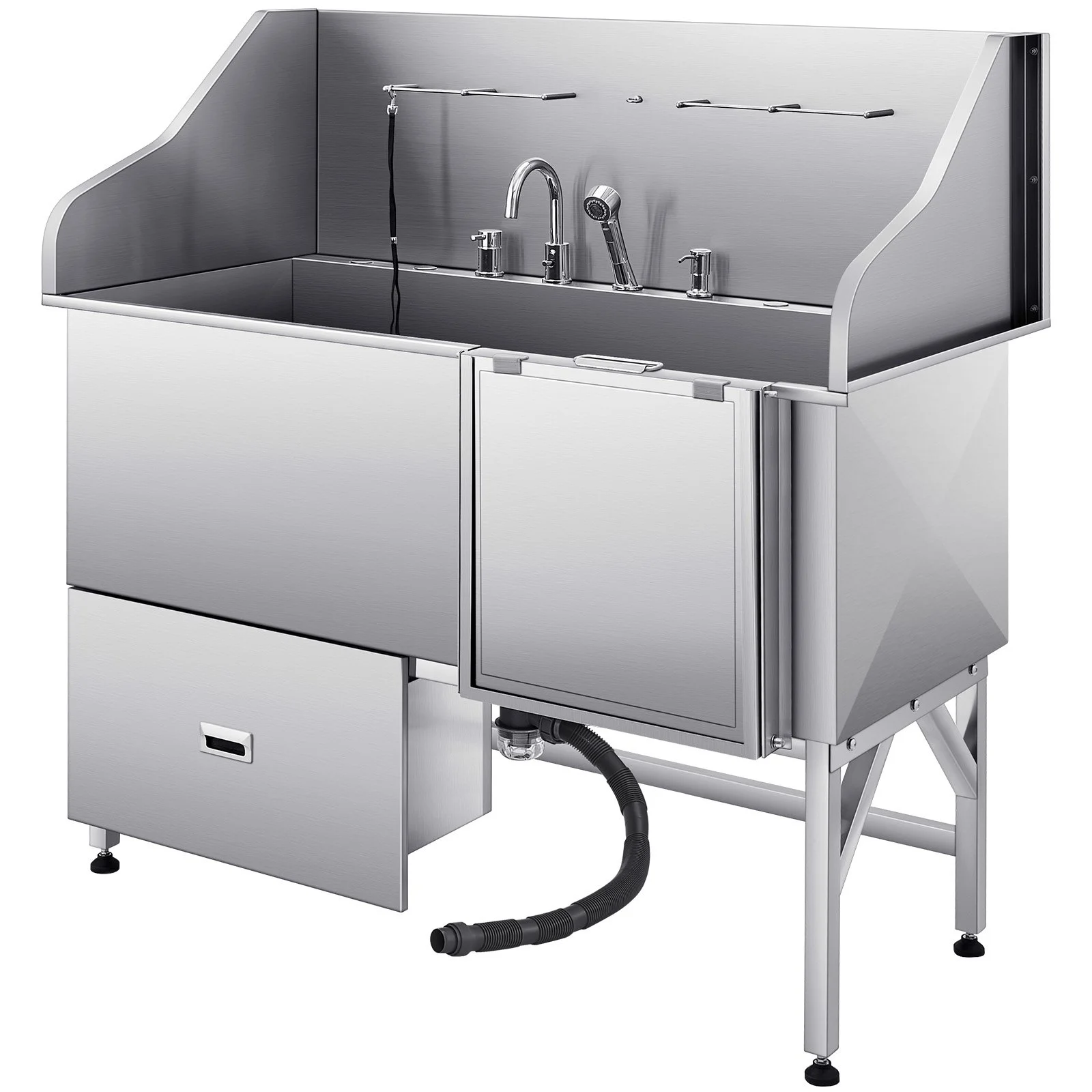 VEVOR 155 cm Dog Grooming Bath Tub Stainless Steel w Ramp Water Filter