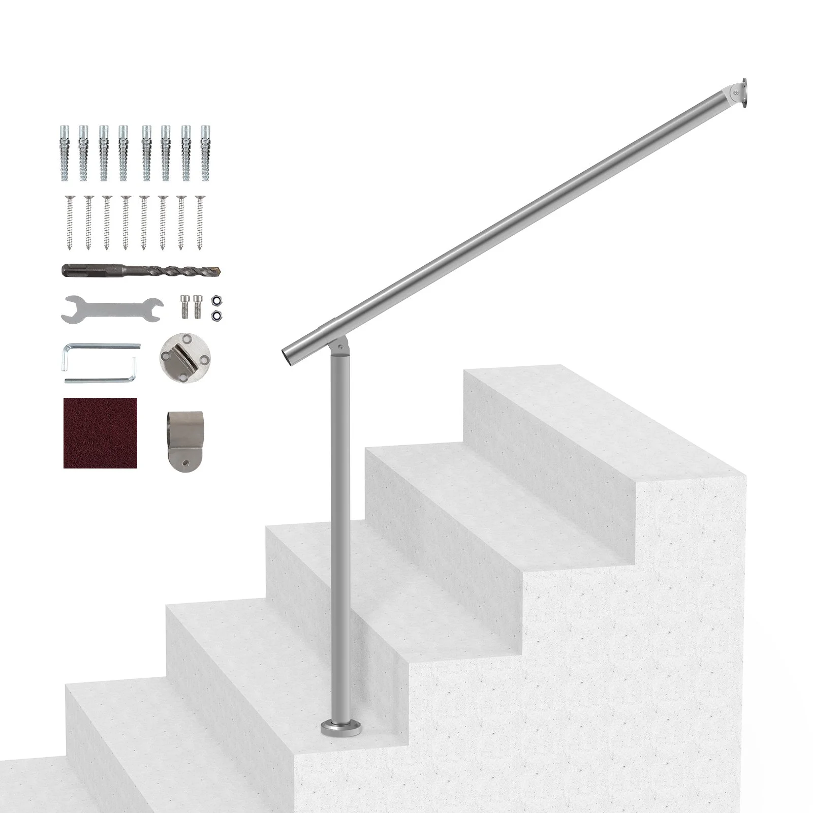 VEVOR Handrails for Outdoor Steps, 39.4in / 100cm Deck Railing Kit Wall Floor Mounted, Railings for Outside Steps with Installation Kit, Hand Rails for Seniors,Porch Railing & Deck Rail Kit, Silver