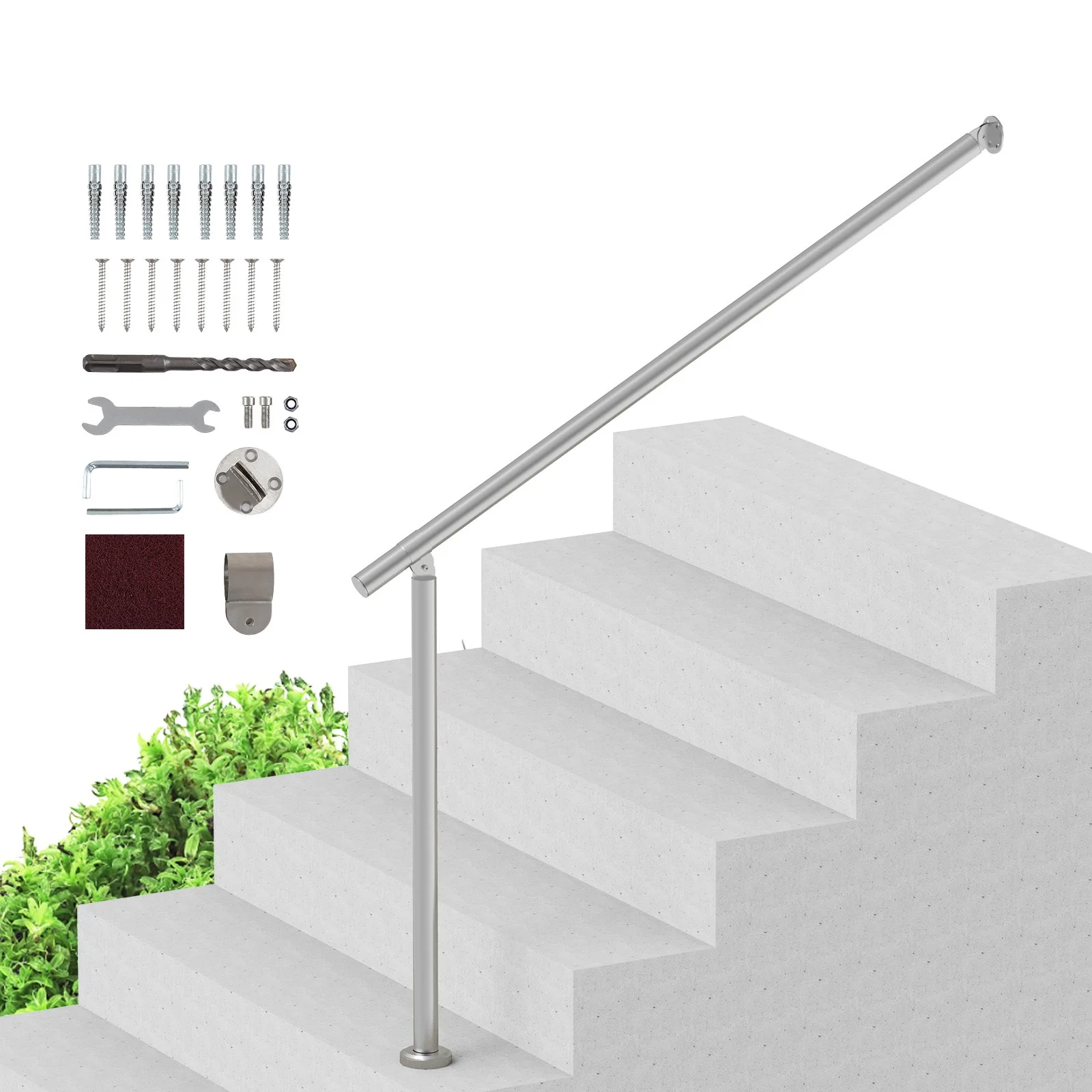 Handrails for Outdoor Steps, 47.3in / 120cm Deck Railing Kit Wall Floor Mounted, Railings for Outside Steps with Installation Kit, Hand Rails for Seniors,Porch Railing & Deck Rail Kit, Silver