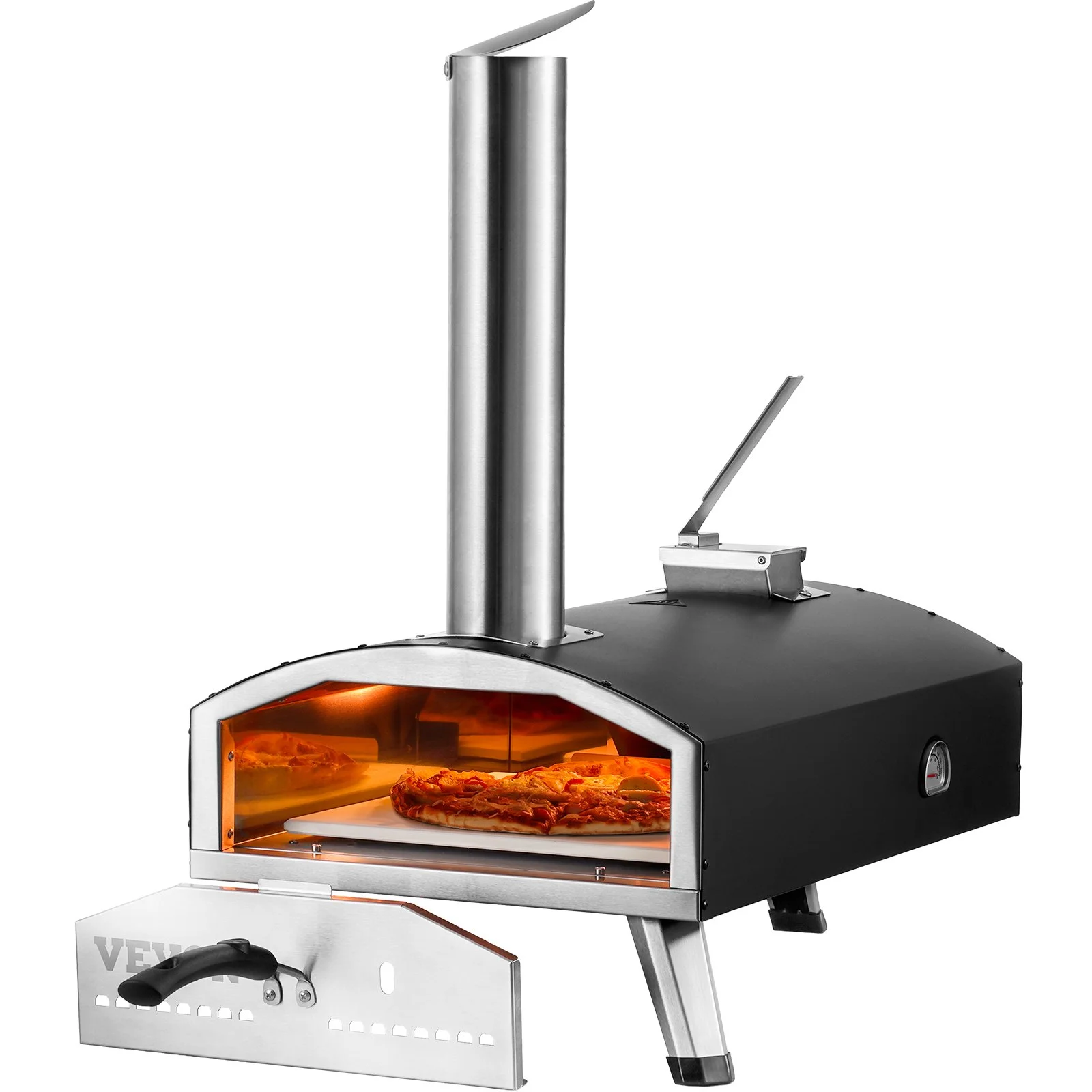 VEVOR Outdoor Pizza Oven, 12" Wood Fired Pizza Ovens, Pellet Pizza Stove with Thermometer, Portable Pizza Maker for Outside Backyard Patio Camping, Pizza Stone, Carry Bag, Shovel, Black