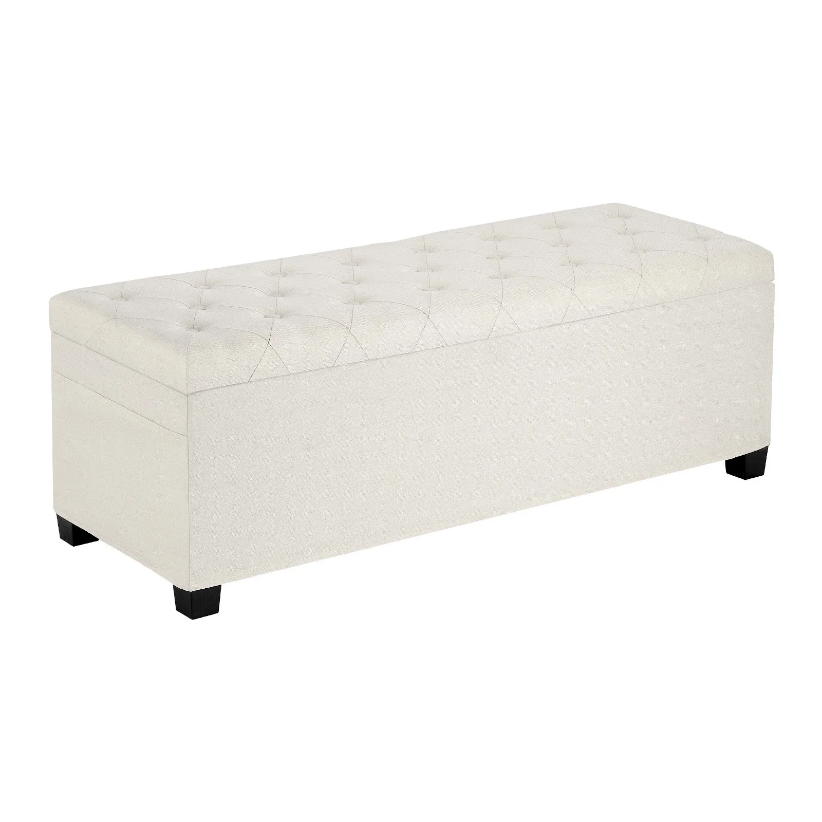 VEVOR Storage Ottoman Bench, Button-Tufted End of Bed Bench with Side Bags, Flip-up Upholstered Storage Chest with Metal Frame, Linen Bed Ottoman for Living Room, Bedroom, Entryway, Office, Beige