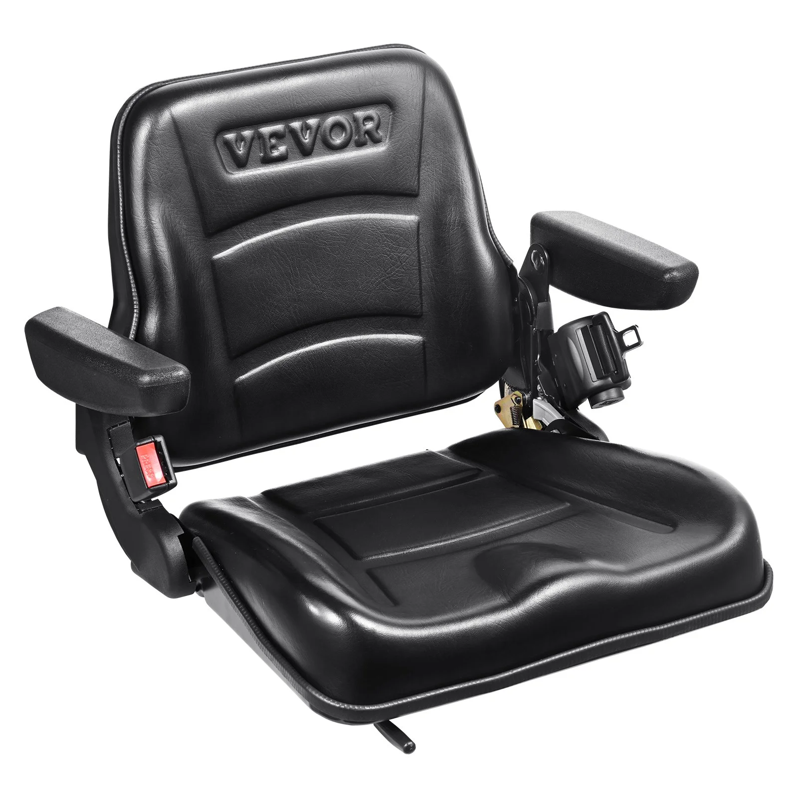 VEVOR Universal Forklift Seat, Fold Down Tractor Seat with Adjustable Angle Back, Micro Switch, Seatbelt and Armrests, 16-34 cm Slot Tractor Seat for Tractor Loader Excavator