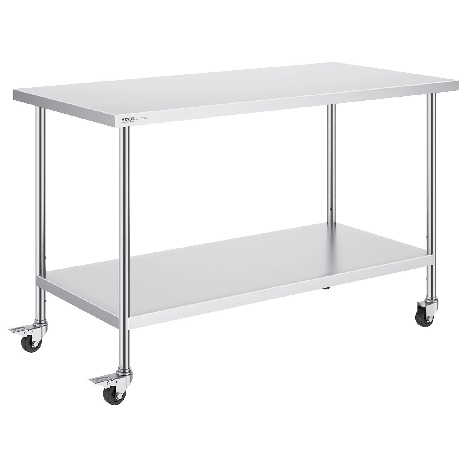 VEVOR Stainless Steel Work Table 30 x 60 x 38 Inch, with 4 Wheels, 3 Adjustable Height Levels, Heavy Duty Food Prep Worktable for Commercial Kitchen Restaurant, Silver
