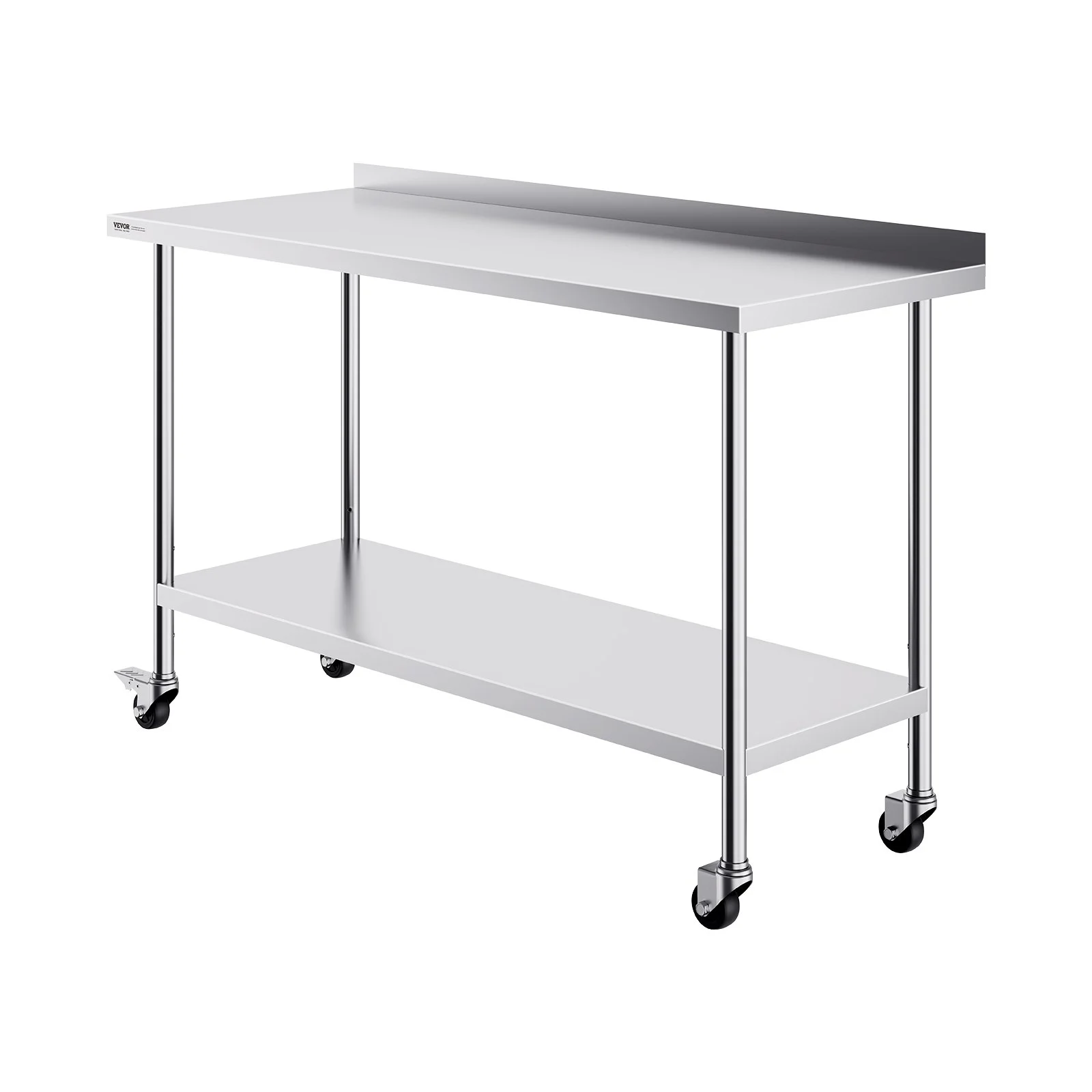 VEVOR 24 x 60 x 40 Inch Stainless Steel Work Table, Commercial Food Prep Worktable with Casters, Heavy Duty Prep Worktable, Metal Work Table with Adjustable Height for Restaurant, Home and Hotel