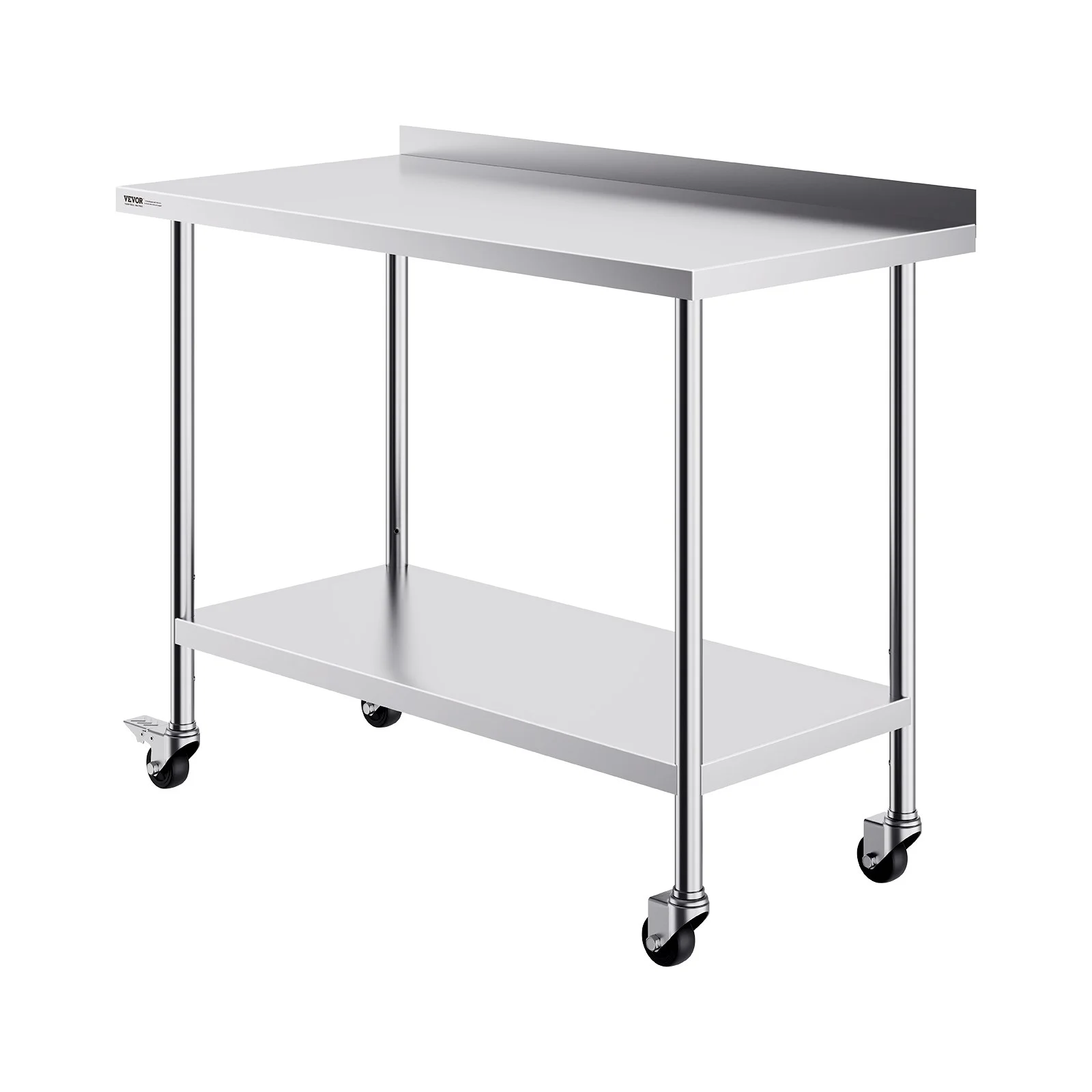 VEVOR 24 x 48 x 40 Inch Stainless Steel Work Table, Commercial Food Prep Worktable with Casters, Heavy Duty Prep Worktable, Metal Work Table with Adjustable Height for Restaurant, Home and Hotel