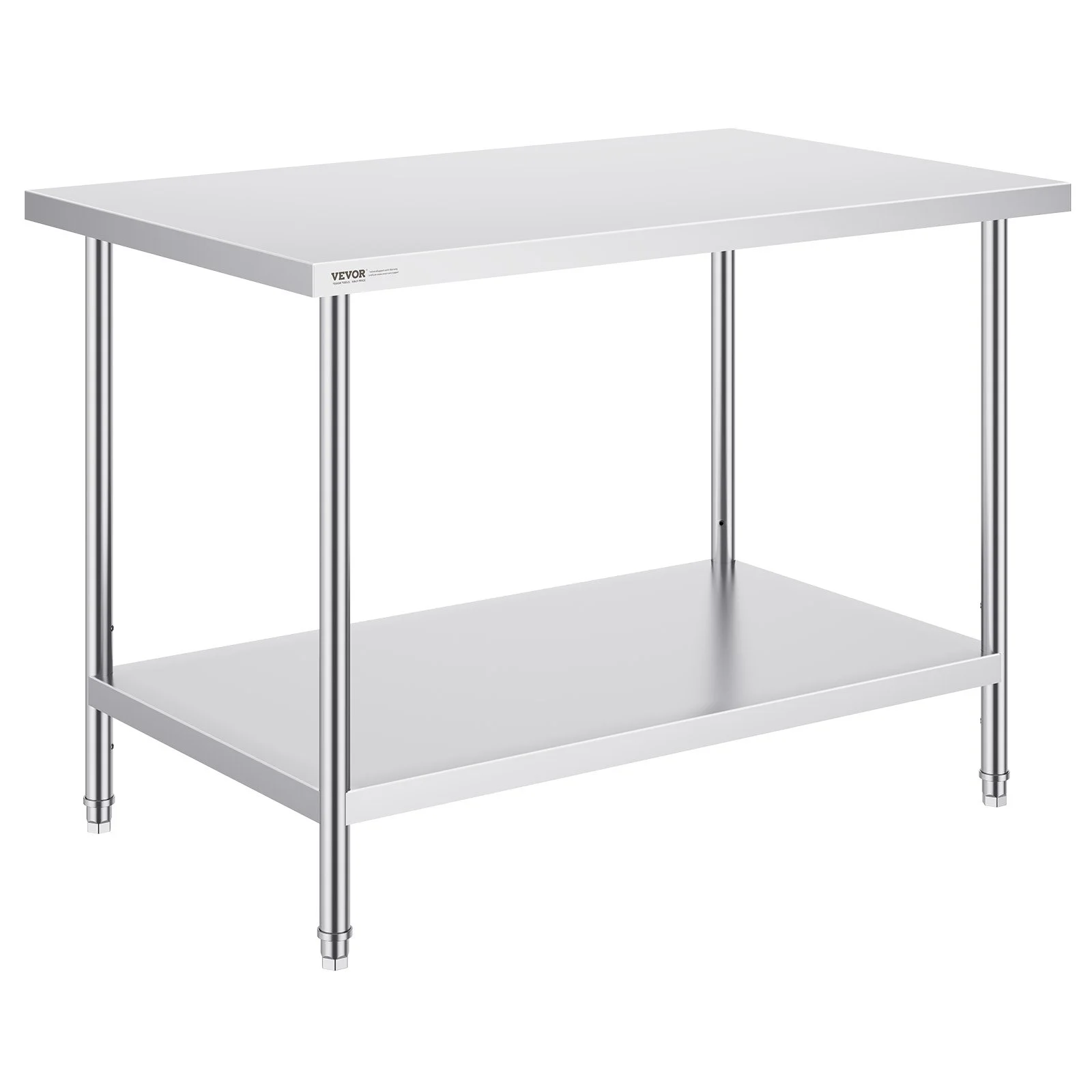 VEVOR Stainless Steel Prep Table, 30 x 48 x 34 Inch, Heavy Duty Metal Worktable with 3 Adjustable Height Levels, Commercial Workstation for Kitchen Garage Restaurant Backyard