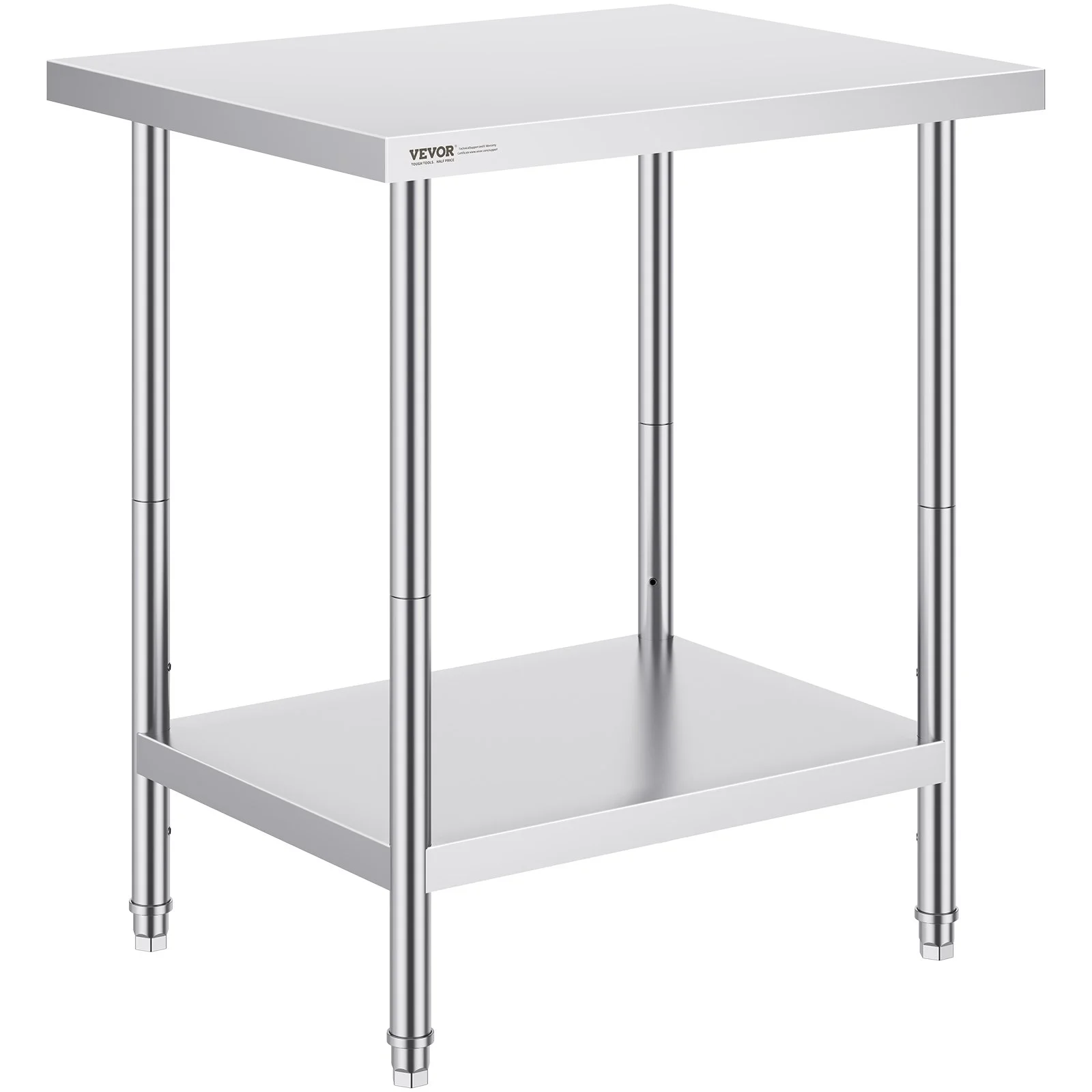VEVOR Stainless Steel Prep Table, 24 x 30 x 34 Inch, Heavy Duty Metal Worktable with 3 Adjustable Height Levels, Commercial Workstation for Kitchen Garage Restaurant Backyard
