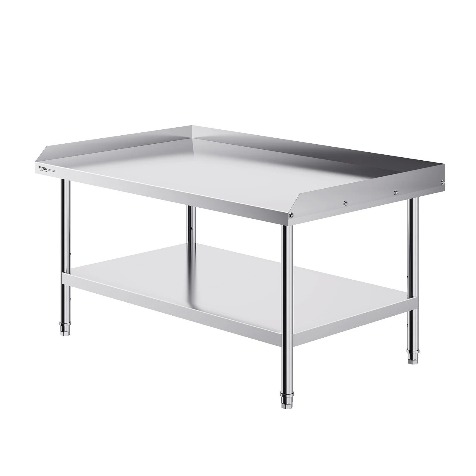 Stainless Steel Work Table, 762 x 1219 x 660 mm Commercial Food Prep Worktable, 3-Sided Backsplash Heavy Duty Prep Worktable, Metal Work Table with Adjustable Height for Restaurant Home Hotel