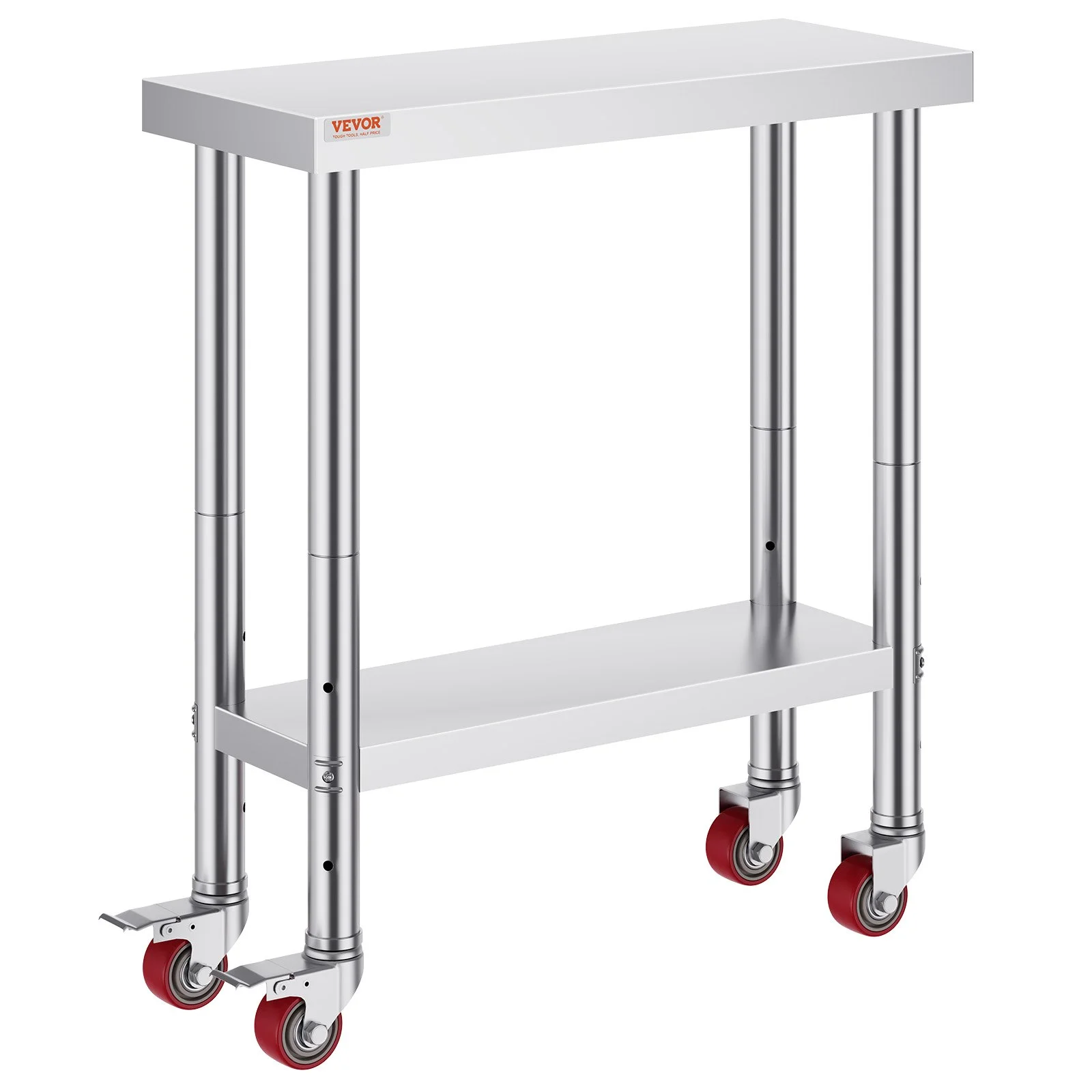 VEVOR 30x12x34 Inch Stainless Steel Work Table 3-Stage Adjustable Shelf with 4 Wheels Heavy Duty Commercial Food Prep Worktable with Brake for Kitchen Prep Work