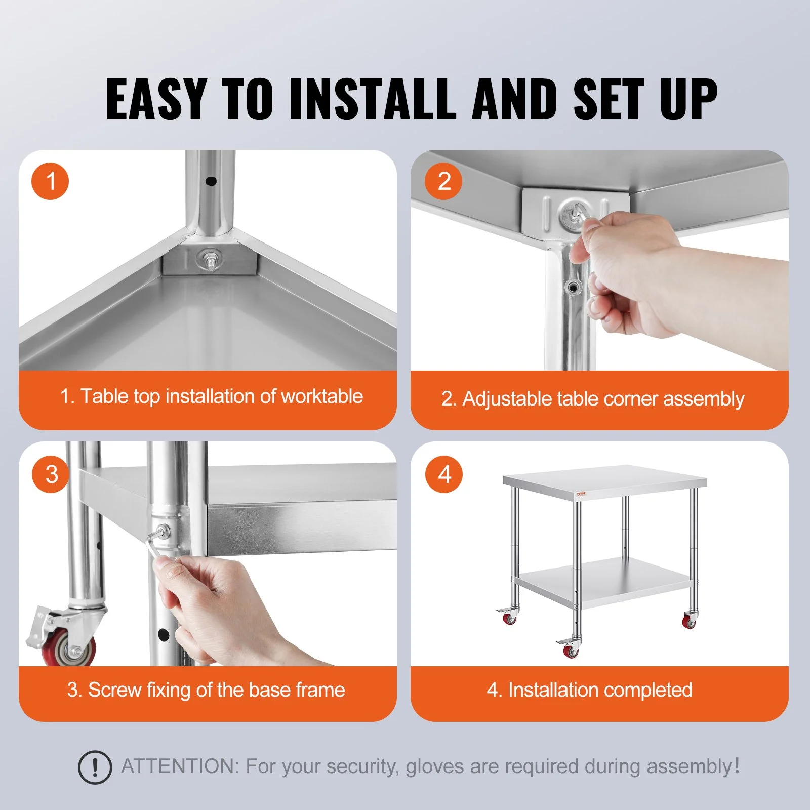 30x36x34 Inch Stainless Steel Work Table 3-Stage Adjustable Shelf with 4 Wheels Heavy Duty Commercial Food Prep Worktable with Brake for Kitchen Prep  thumbnail 6