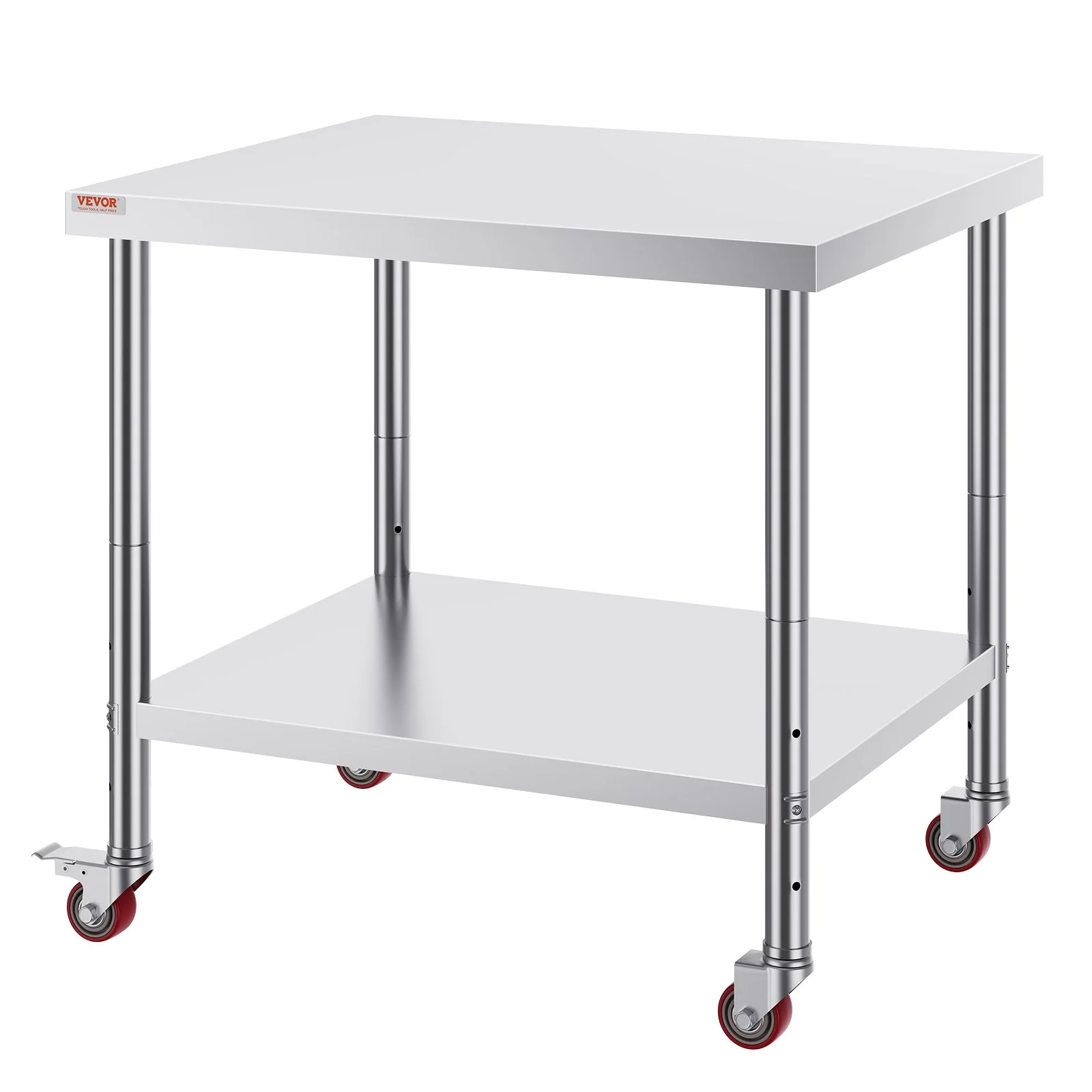 30x36x34 Inch Stainless Steel Work Table 3-Stage Adjustable Shelf with 4 Wheels Heavy Duty Commercial Food Prep Worktable with Brake for Kitchen Prep  thumbnail 9