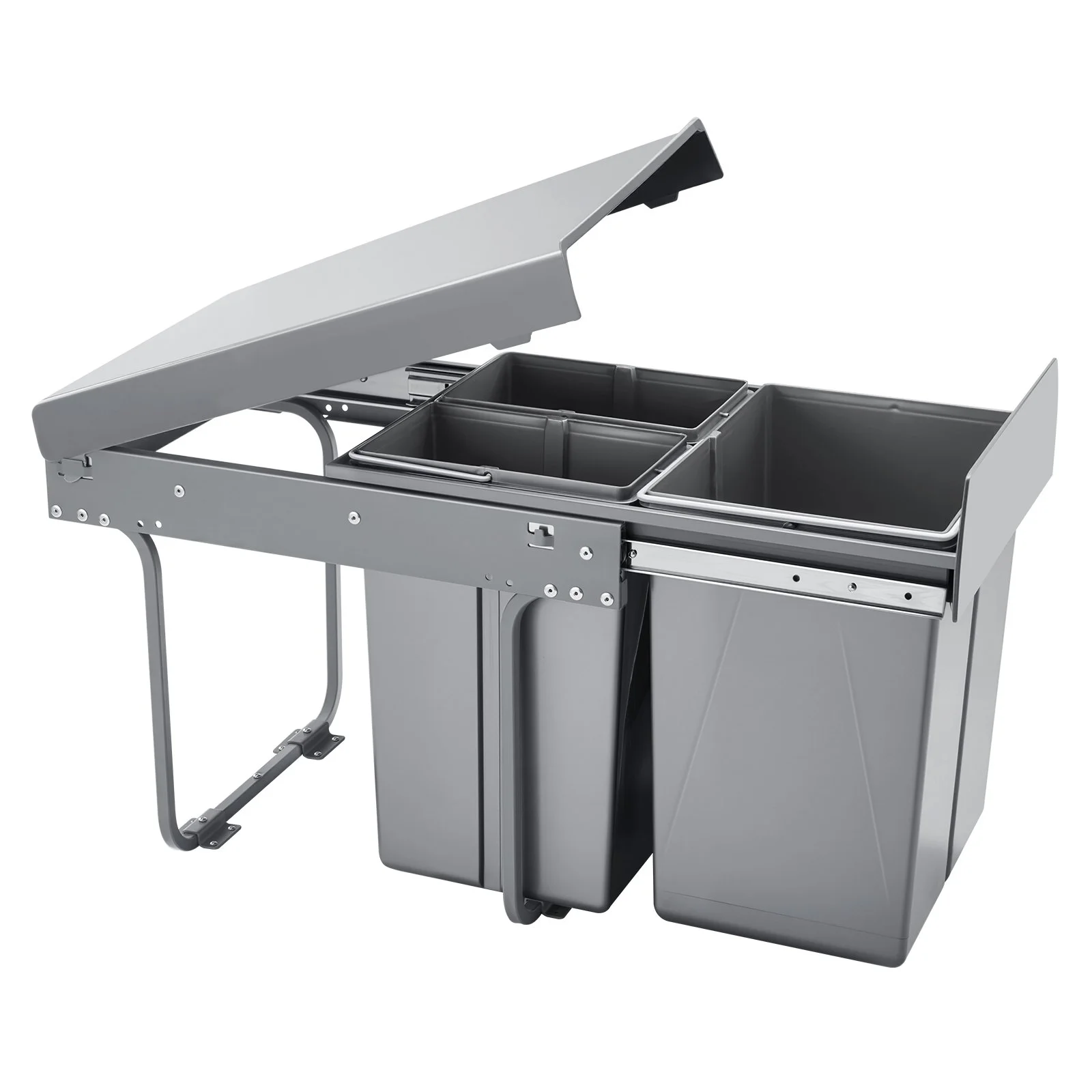 VEVOR Pullout Trash Can for Kitchen Cabinets, 20+10+10L Double Under Sink Garbage Waste Recycling Bin, Under Mount Waste Container, with Heavy Duty Metal Full Extension Sliding System and Handle