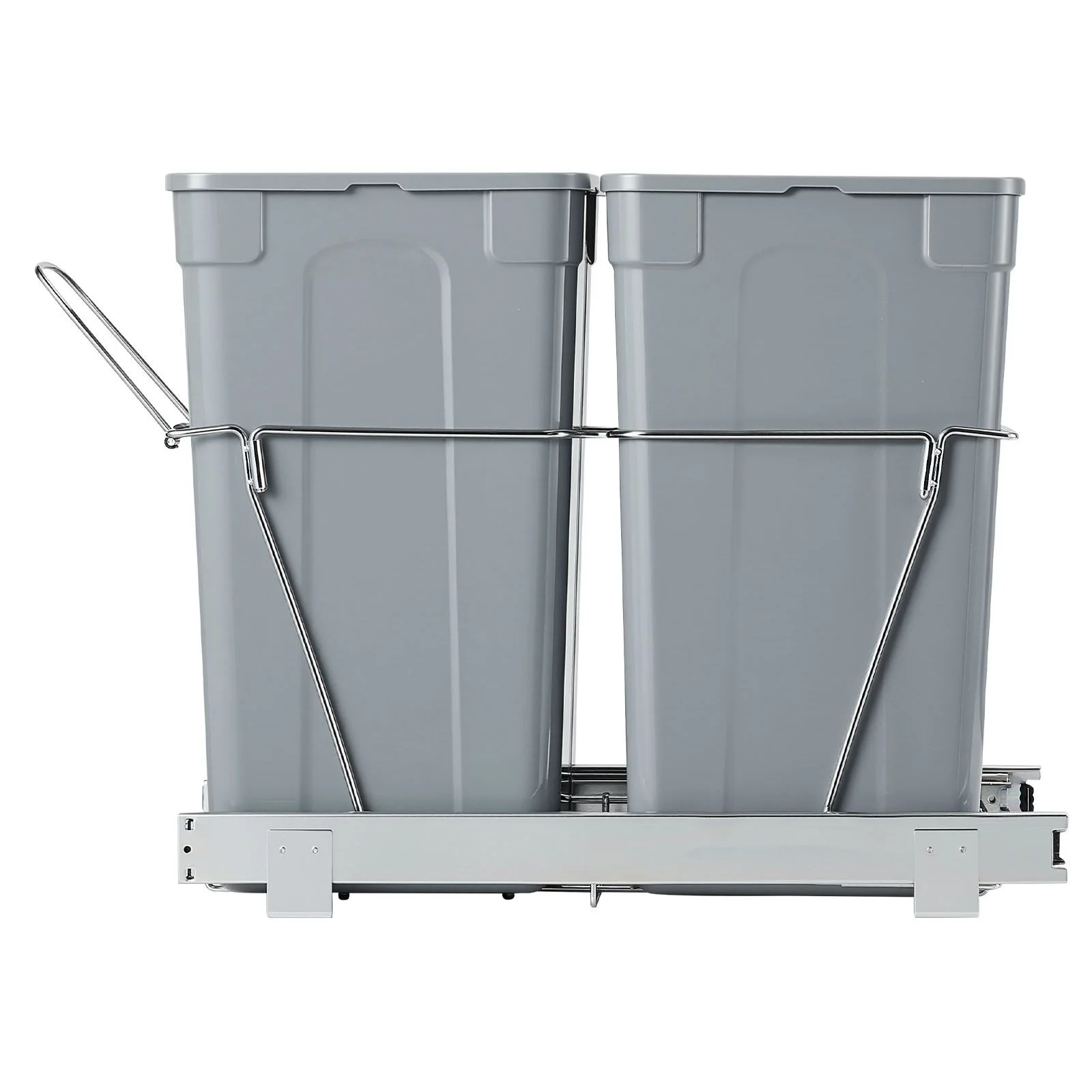 Pullout Trash Can for Kitchen Cabinets,Double Under Sink Garbage Waste Recycling Bin, Under Mount Waste Container, with Heavy Duty Metal Full Extension Sliding System and Handle