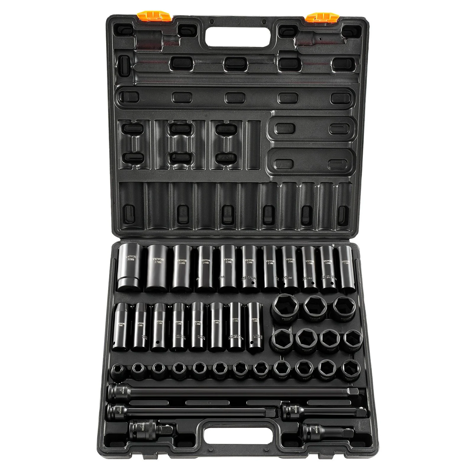 VEVOR Impact Socket Set 43 Piece Impact Sockets, Standard Socket Assortment, Drive Socket Set 6-Point Sockets Metric 9-30mm (Standard/Deep)