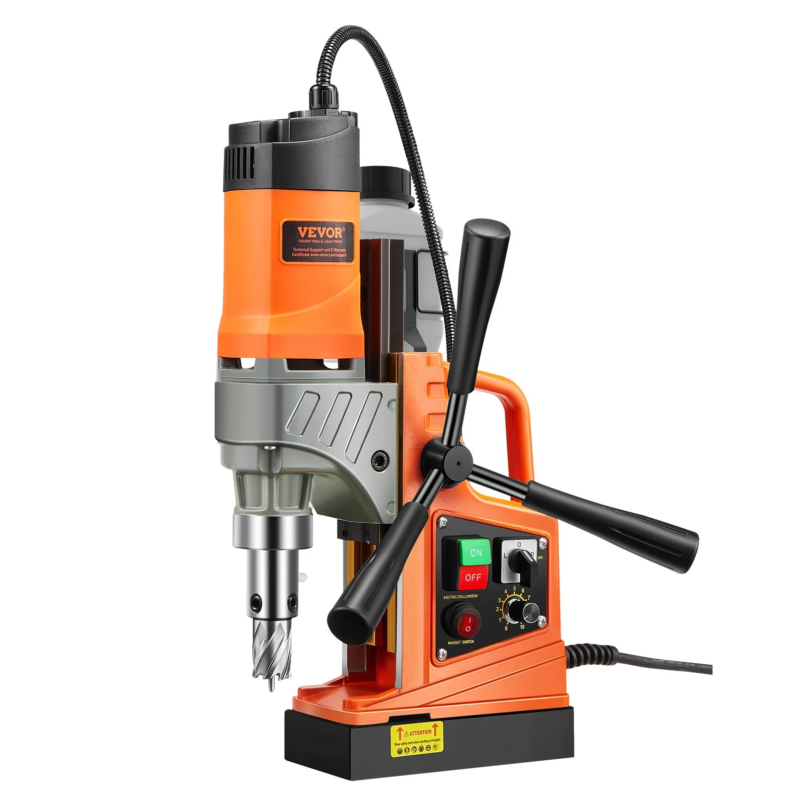 Magnetic Drill, 1450W Motor 1.6 in Boring Diameter, 2810 lbf Portable Electric Mag Drill Press, with 2 Coring Bits, Variable Speed, Drilling Machine for Metal Surface, Home Improvement Industry