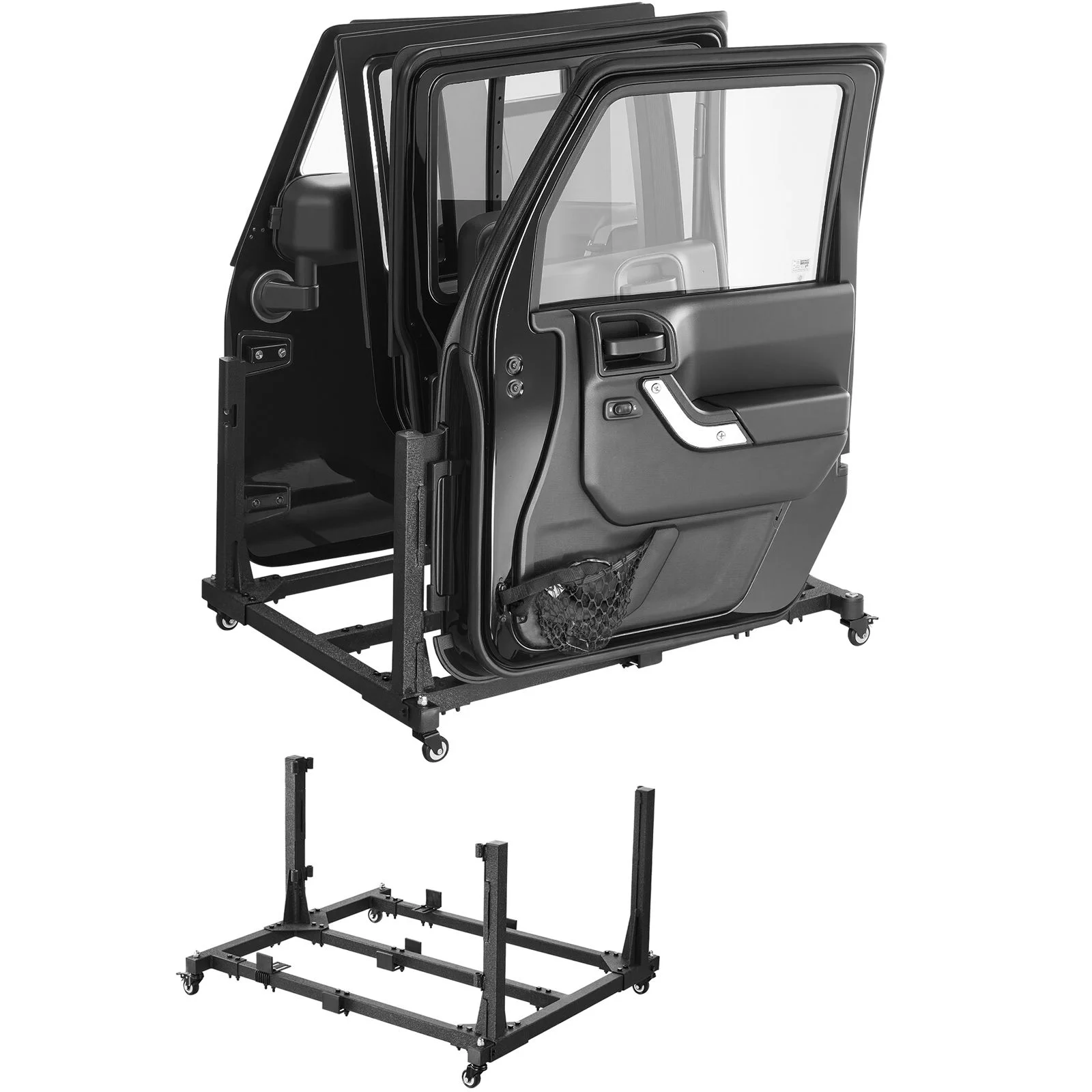 Jeep Door Storage Cart, 4 Doors Moveable Storage Cart Rack with Thickened Rubber Cushion, Sturdy Car Door Holder Cart Fit for Jeep Wrangler JK JKU JL Gladiator