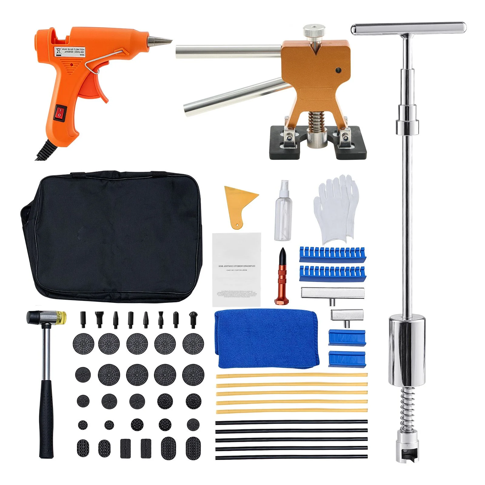 Dent Puller Kit, 61 PCS Paintless Dent Removal Kit with Golden Lifter, Slide Hammer T-Bar, Glue Gun, Auto Body Hail Damage Repair Remover Tools for Car Refrigerator Large Small Door Ding Repair