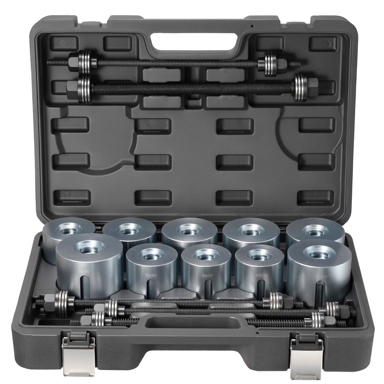 Pull and Press Sleeve Kit, 27 PCS, Steel Bush Removal Insertion Sleeve Tools with Carrying Case, Compatible with LCV and HGV Engines, for Removing and Installing Bushings, Bearings, and Seals