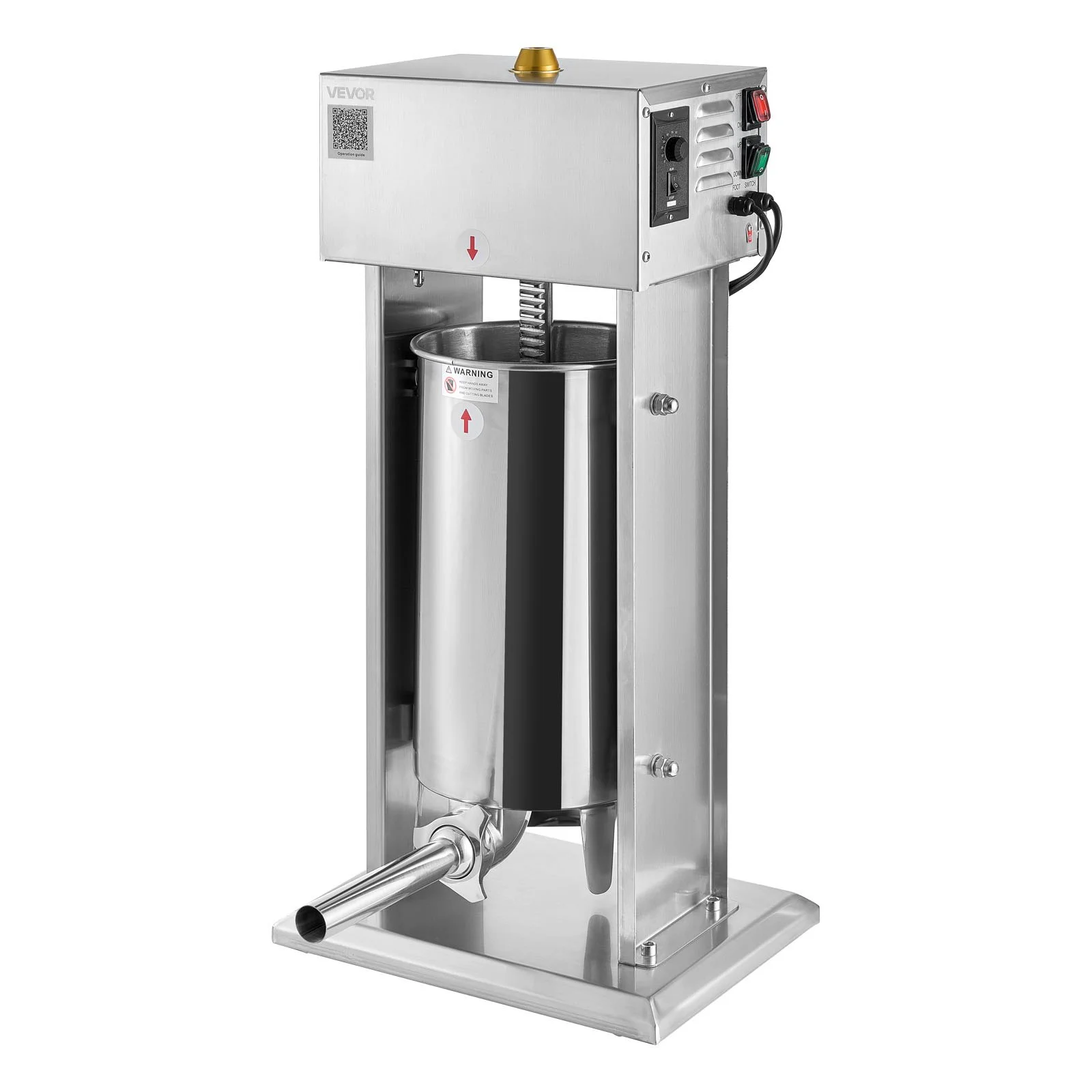 VEVOR Electric Sausage Stuffer, 33 LBS / 15 L Vertical Meat Stuffer, Stepless Speed Control and Foot Pedal, Stainless Steel Heavy Duty Sausage Filler with 4 Stuffing Tubes, for Commercial & Home Use