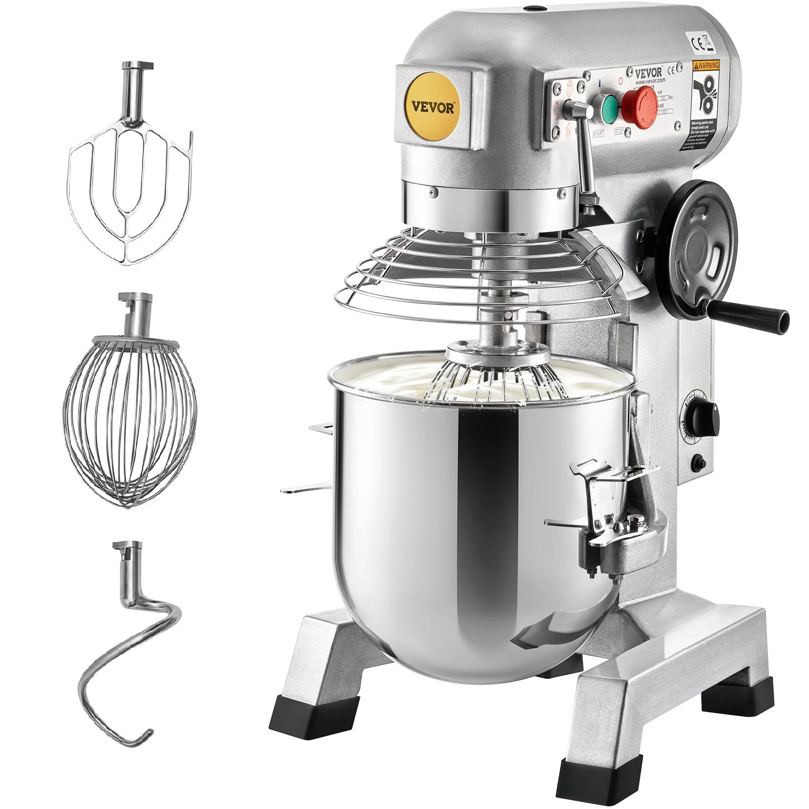 VEVOR Commercial Stand Mixer, 850W Heavy Duty Electric Food Mixer, 15Qt Stainless Steel Bowl with 3 Speeds Adjustable 113/184/341 RPM, Dough Hook Whisk Beater Included, Perfect for Bakery Pizzeria