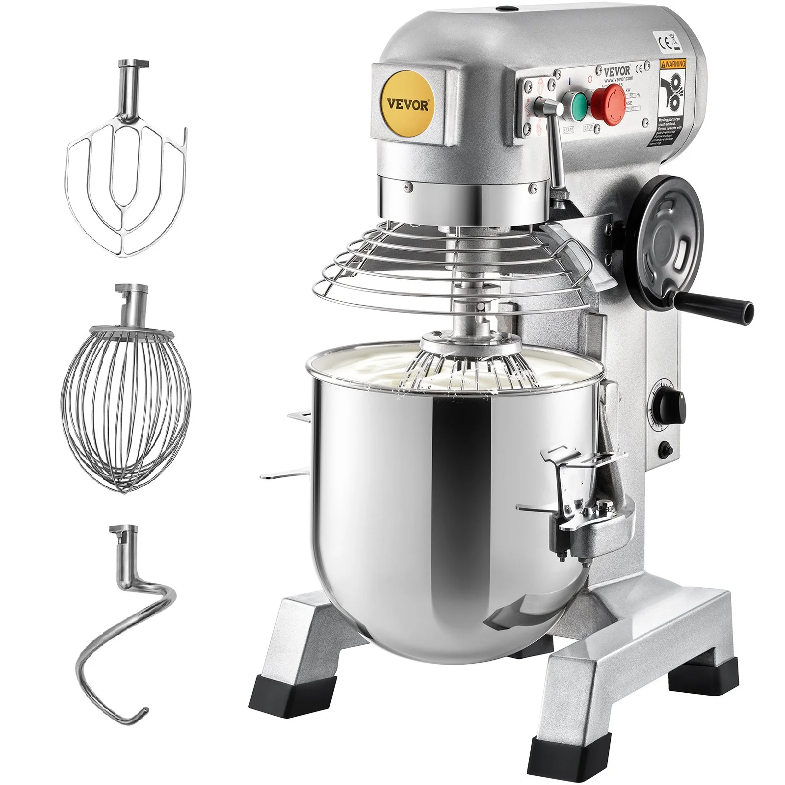Commercial Food Mixer 30Qt, Food Mixer Commercial with Timing Function, 1100W Stainless Steel Bowl Heavy Duty Electric Commercial Mixer with 3 Speeds Adjustable 108/199/382 RPM, Dough Hook Whisk